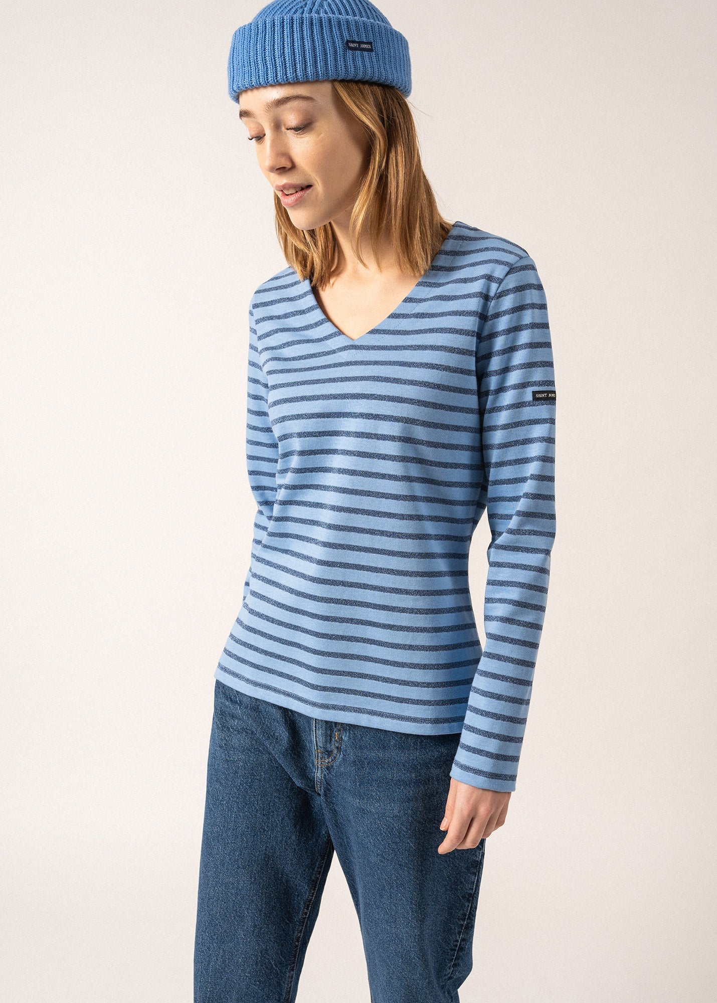T-shirt Puy - à col V, en jersey de coton (OXYGENE/BLEU)