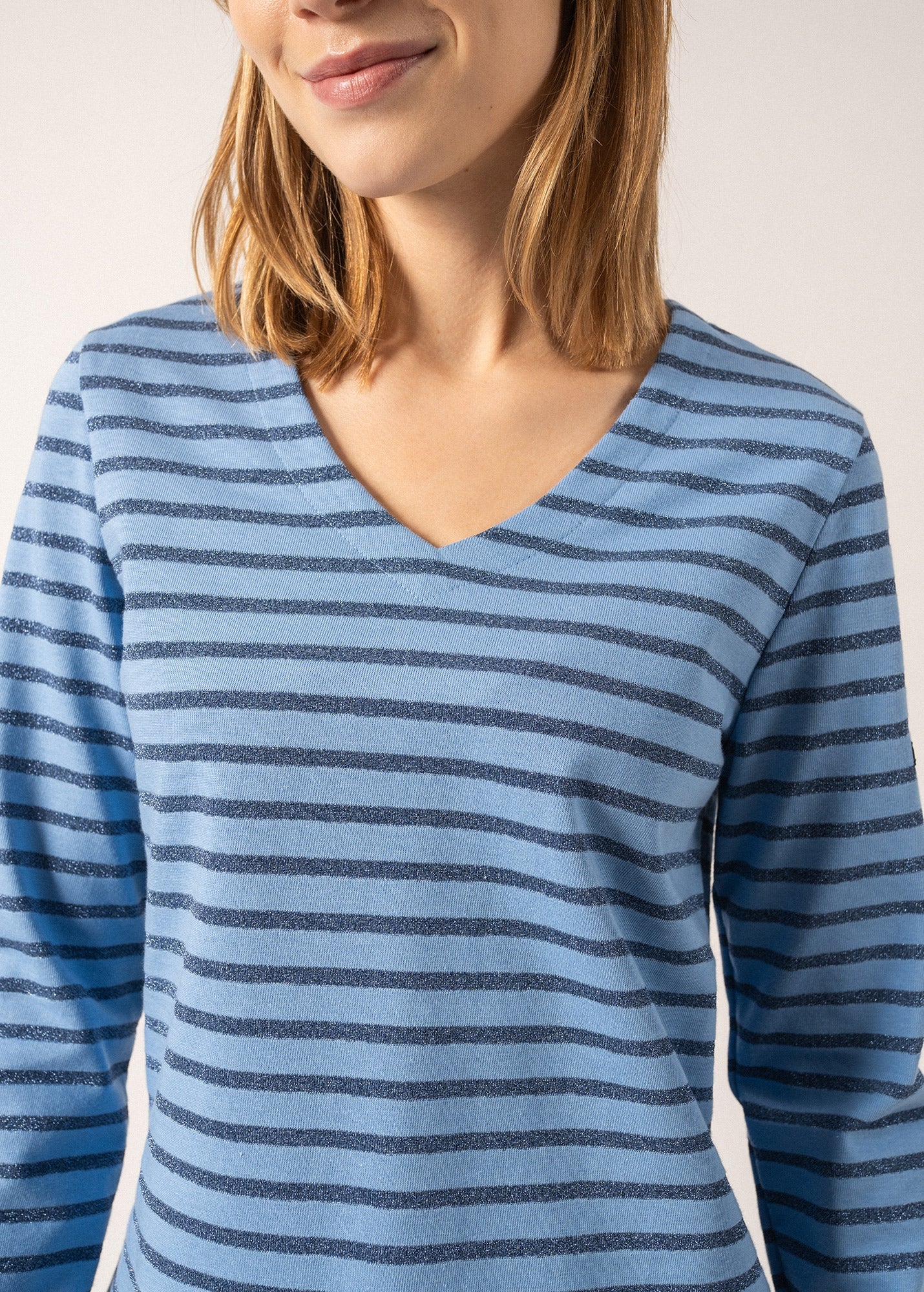 T-shirt Puy - à col V, en jersey de coton (OXYGENE/BLEU)