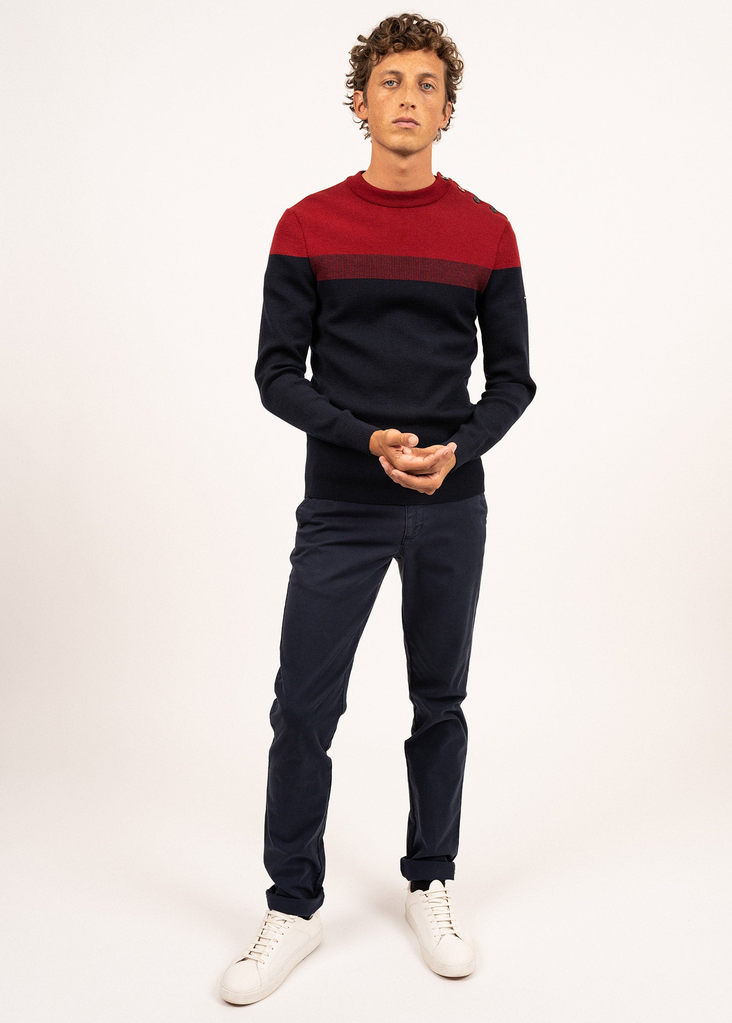 Pull marin Bretagne - coupe ajustée, en laine vierge (MARINE/PERSAN)