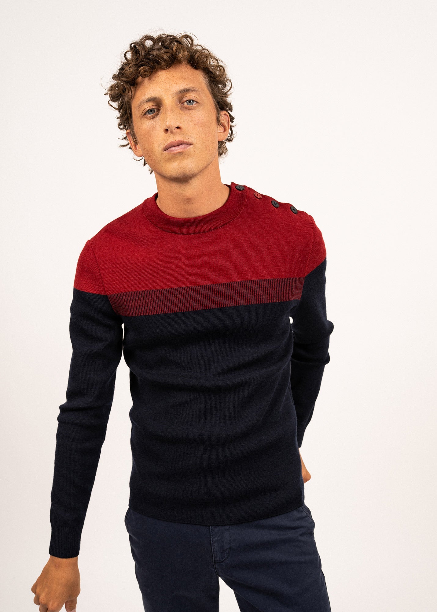 Pull marin Bretagne - coupe ajustée, en laine vierge (MARINE/PERSAN)
