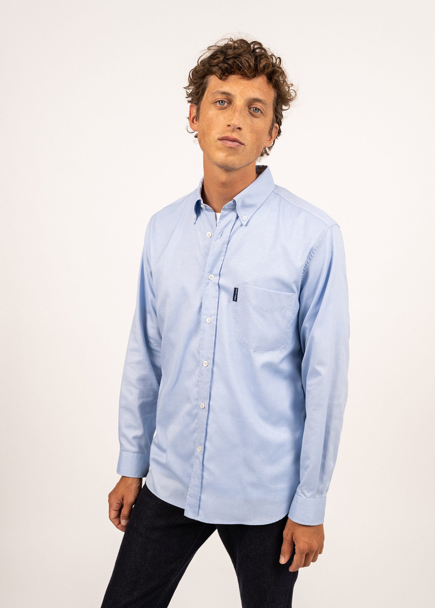 Chemise manches longues Amboise - coupe droite en oxford de coton (CIEL)