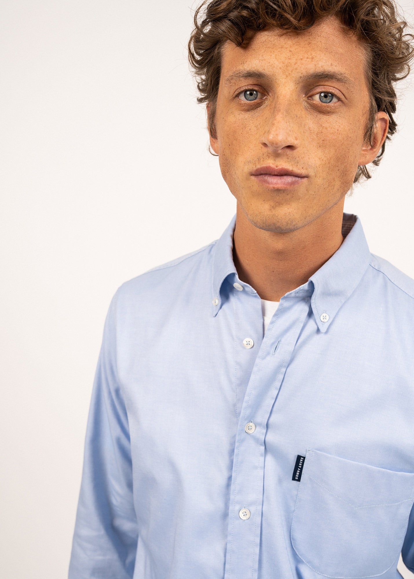 Chemise manches longues Amboise - coupe droite en oxford de coton (CIEL)