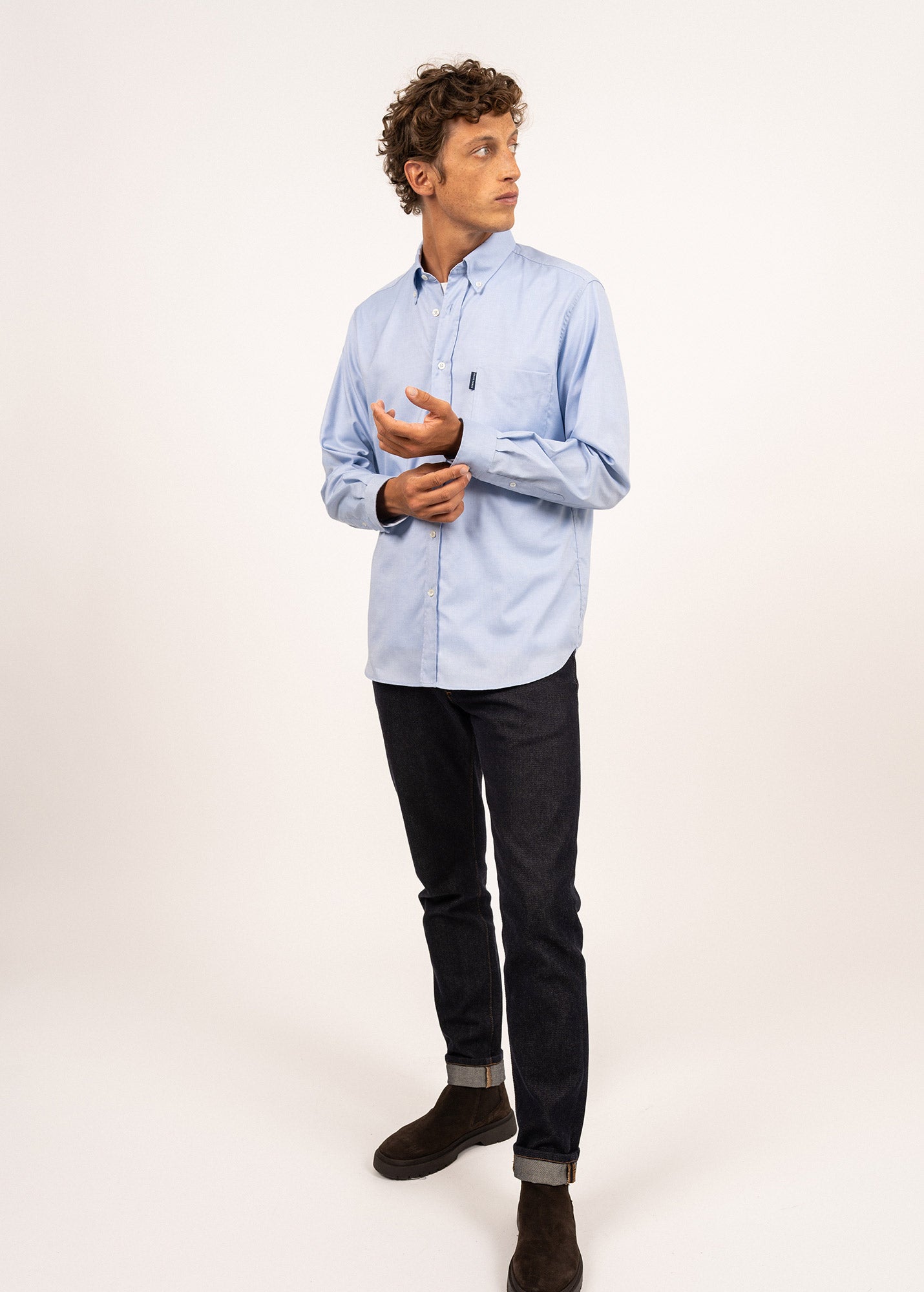 Chemise manches longues Amboise - coupe droite en oxford de coton (CIEL)