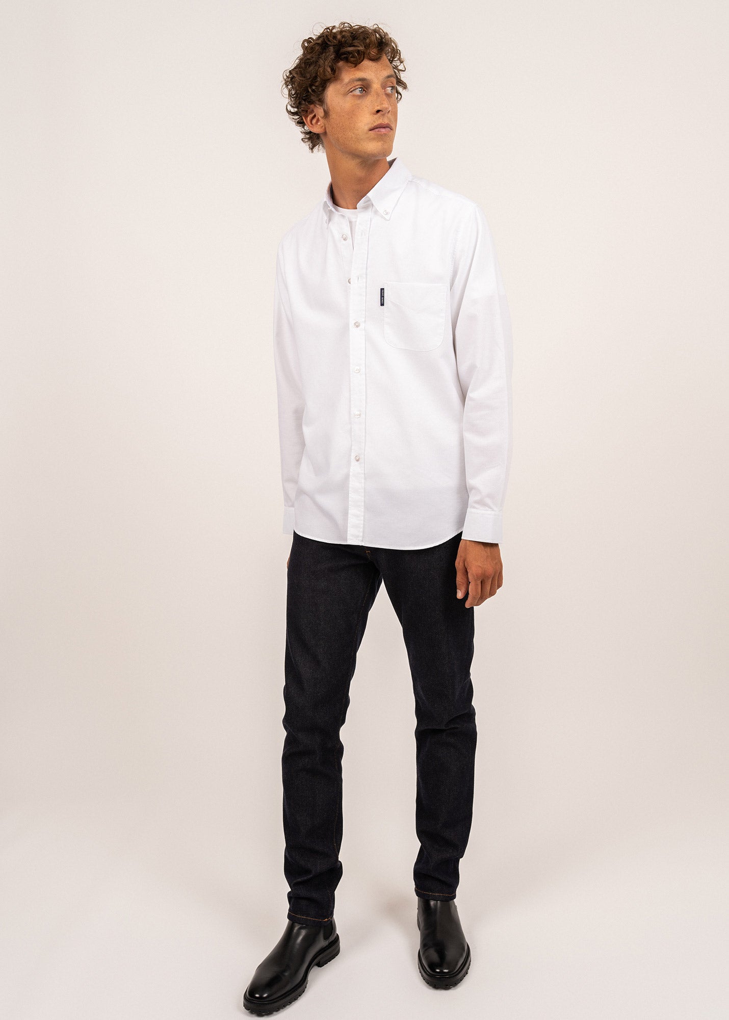 Chemise manches longues Amboise - coupe droite en oxford de coton (CIEL)