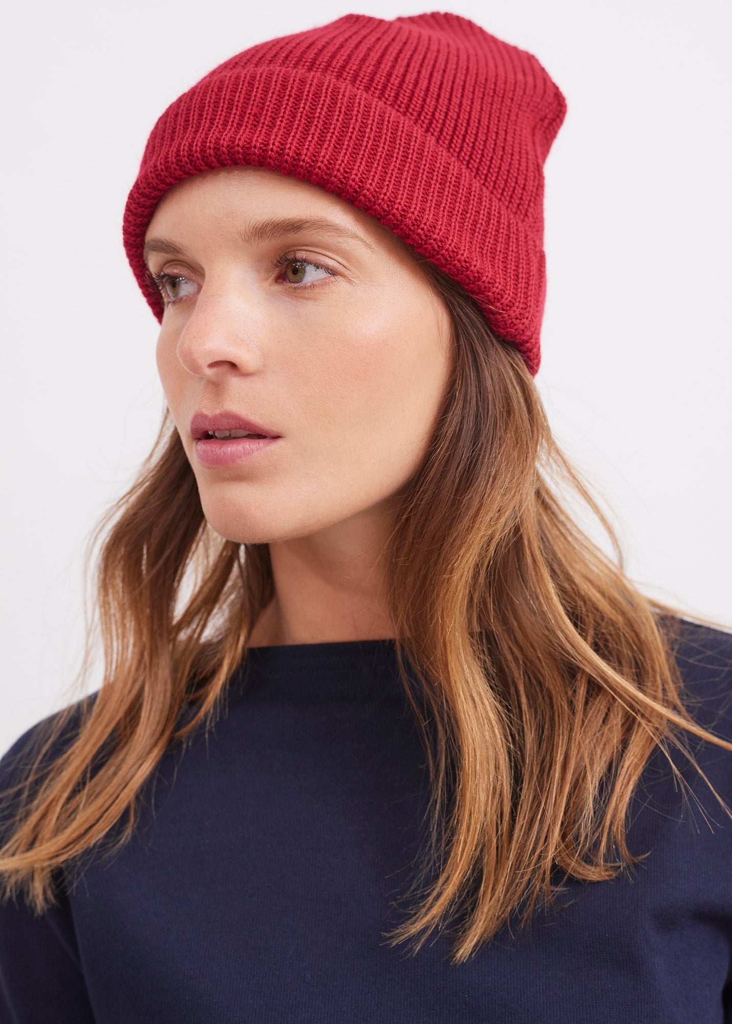 Bonnet uni Perle - en maille tricotée (MARINE)