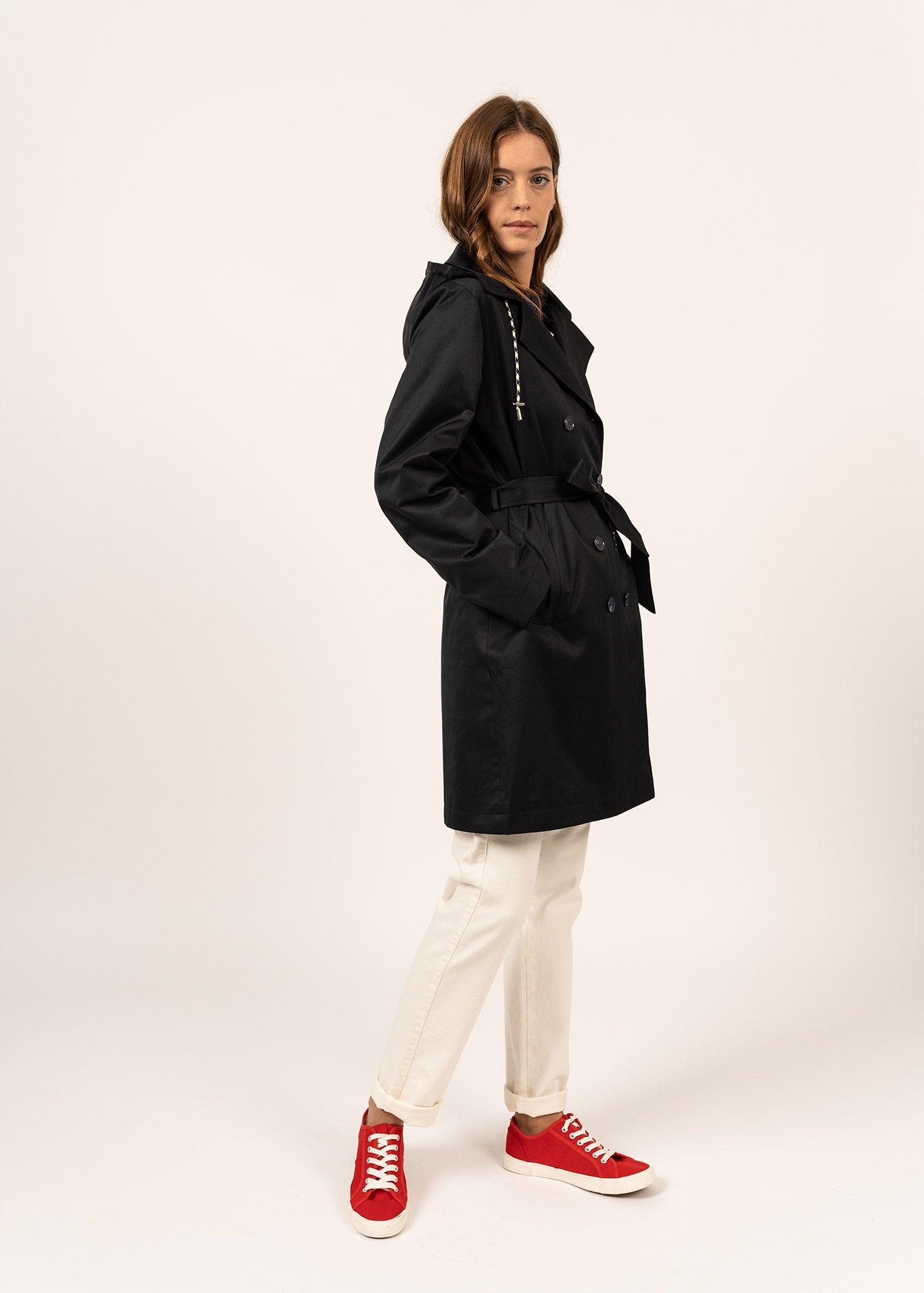 Trench à capuche Ste Honorine - en gabardine de coton (NAVY)