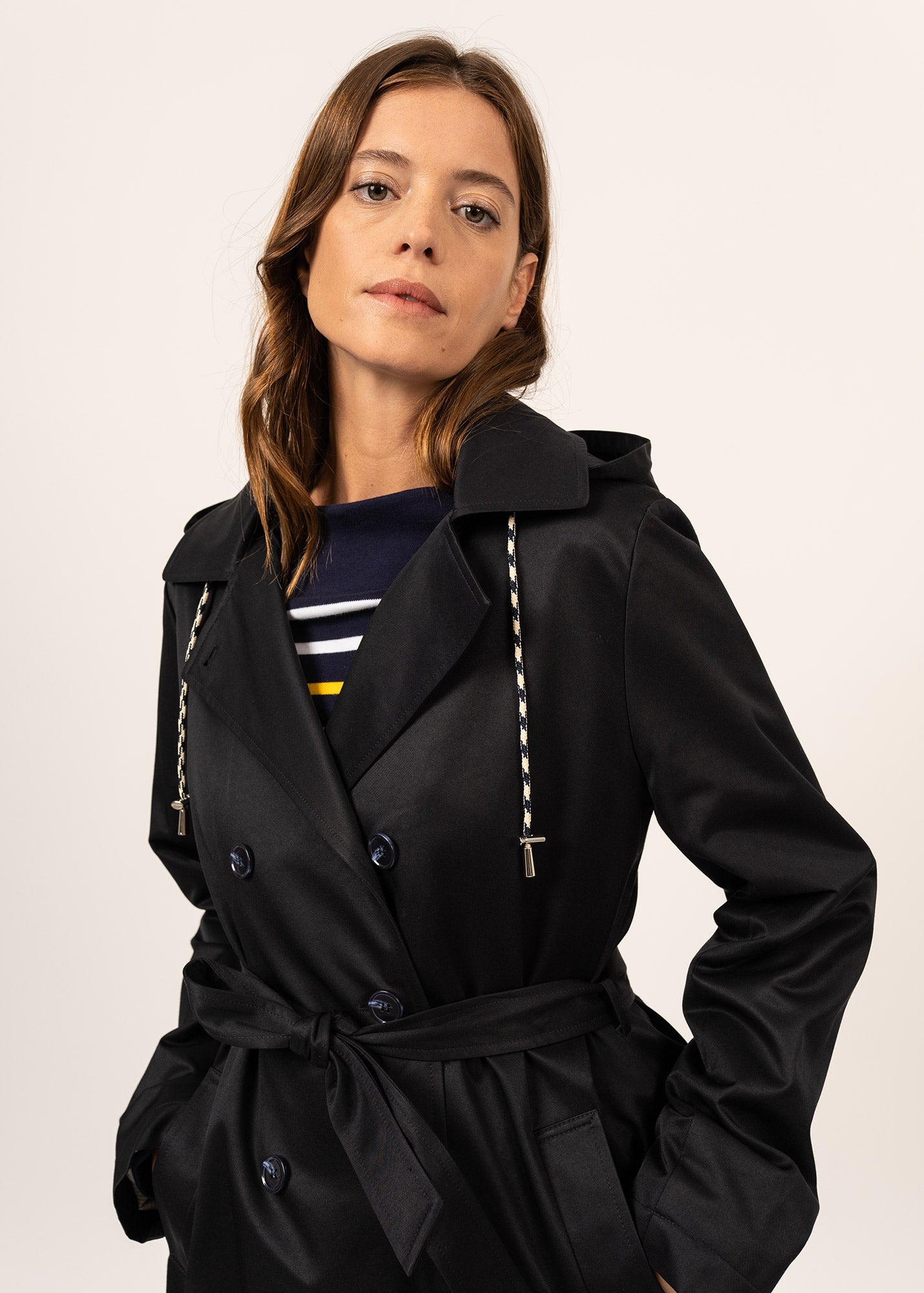 Trench à capuche Ste Honorine - en gabardine de coton (NAVY)