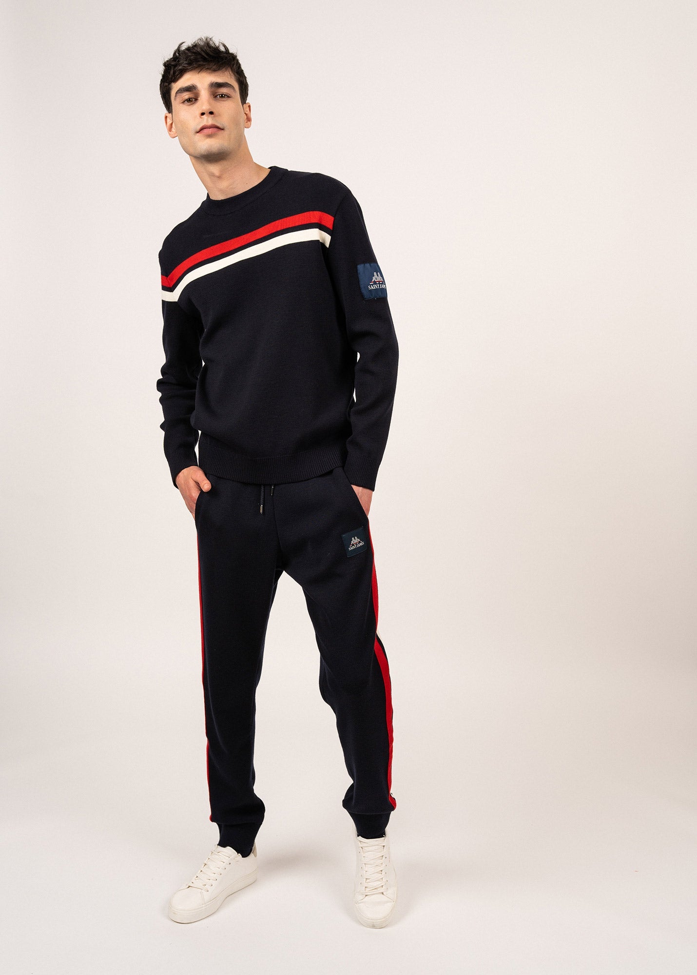 Pantalon en laine à bandes contrastées Vikings - SAINT JAMES x Kappa (NAVY/ECUME/TULIPE)