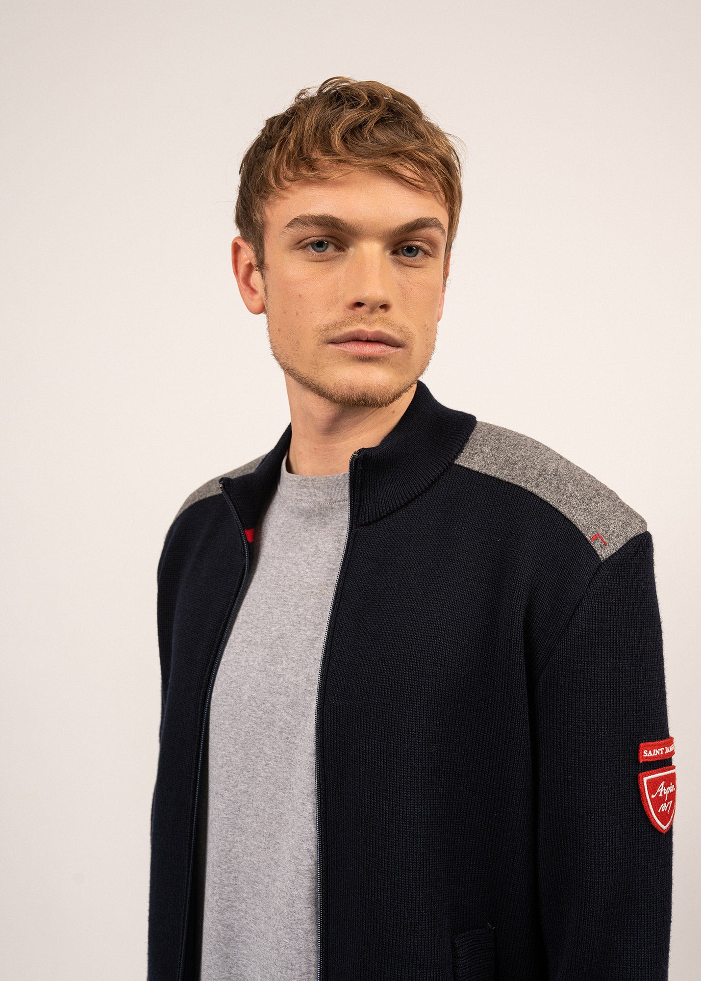 Gilet zippé en laine et drap de laine Serac Arpin - SAINT JAMES x ARPIN (NAVY)