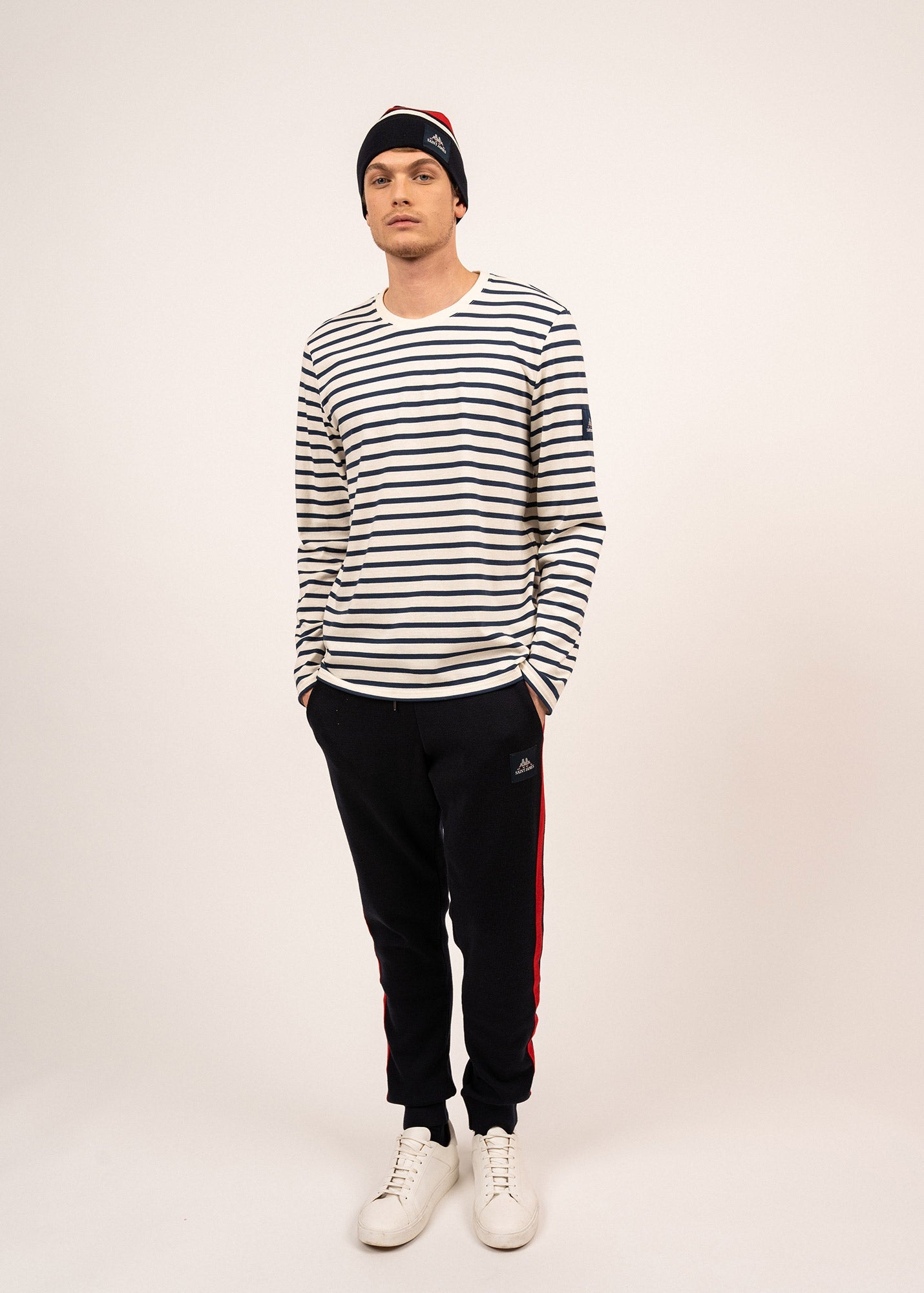Pantalon en laine à bandes contrastées Vikings - SAINT JAMES x Kappa (NAVY/ECUME/TULIPE)