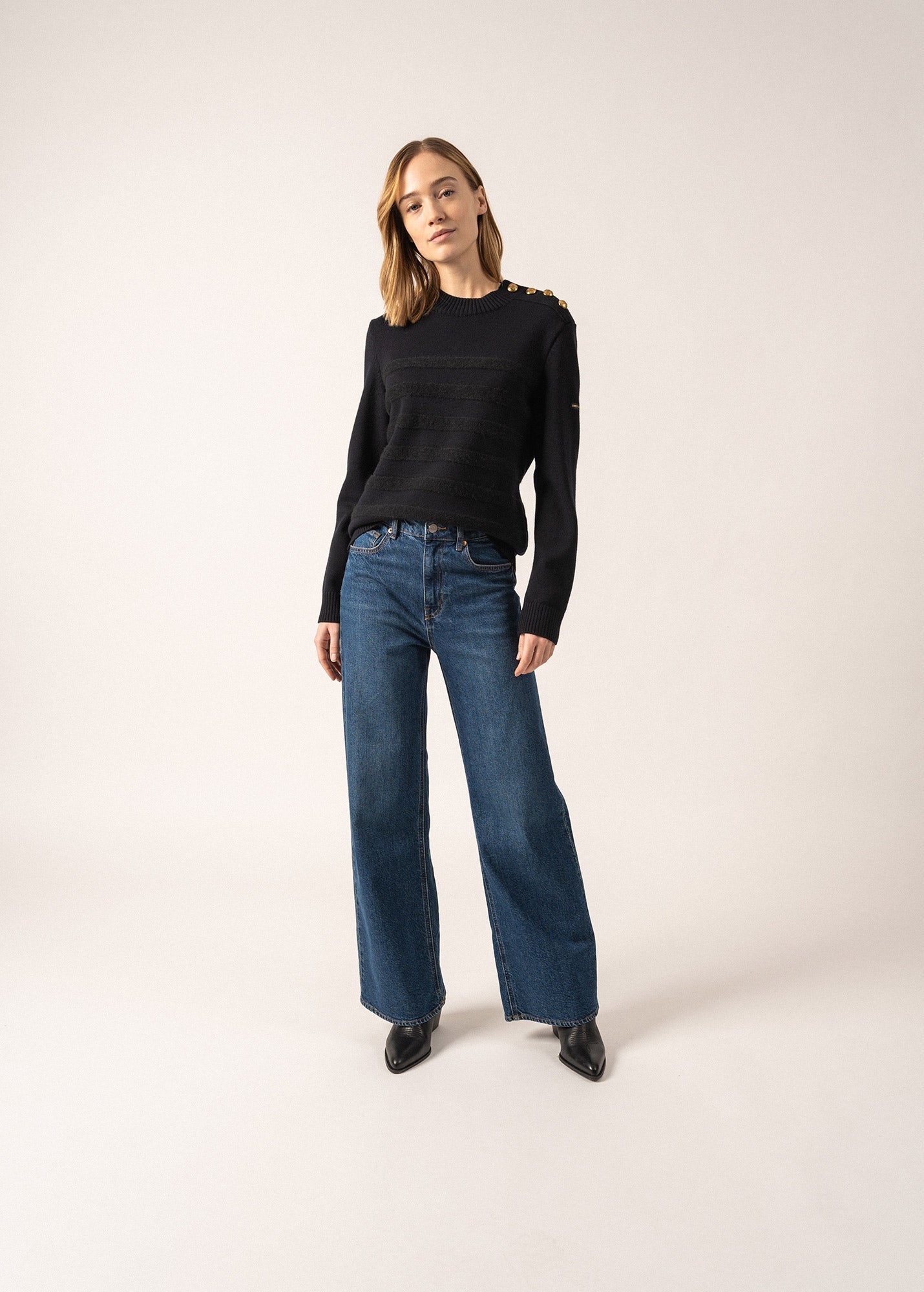 Pull esprit marin rayé Gala - à boutons dorés (NAVY/NAVY)