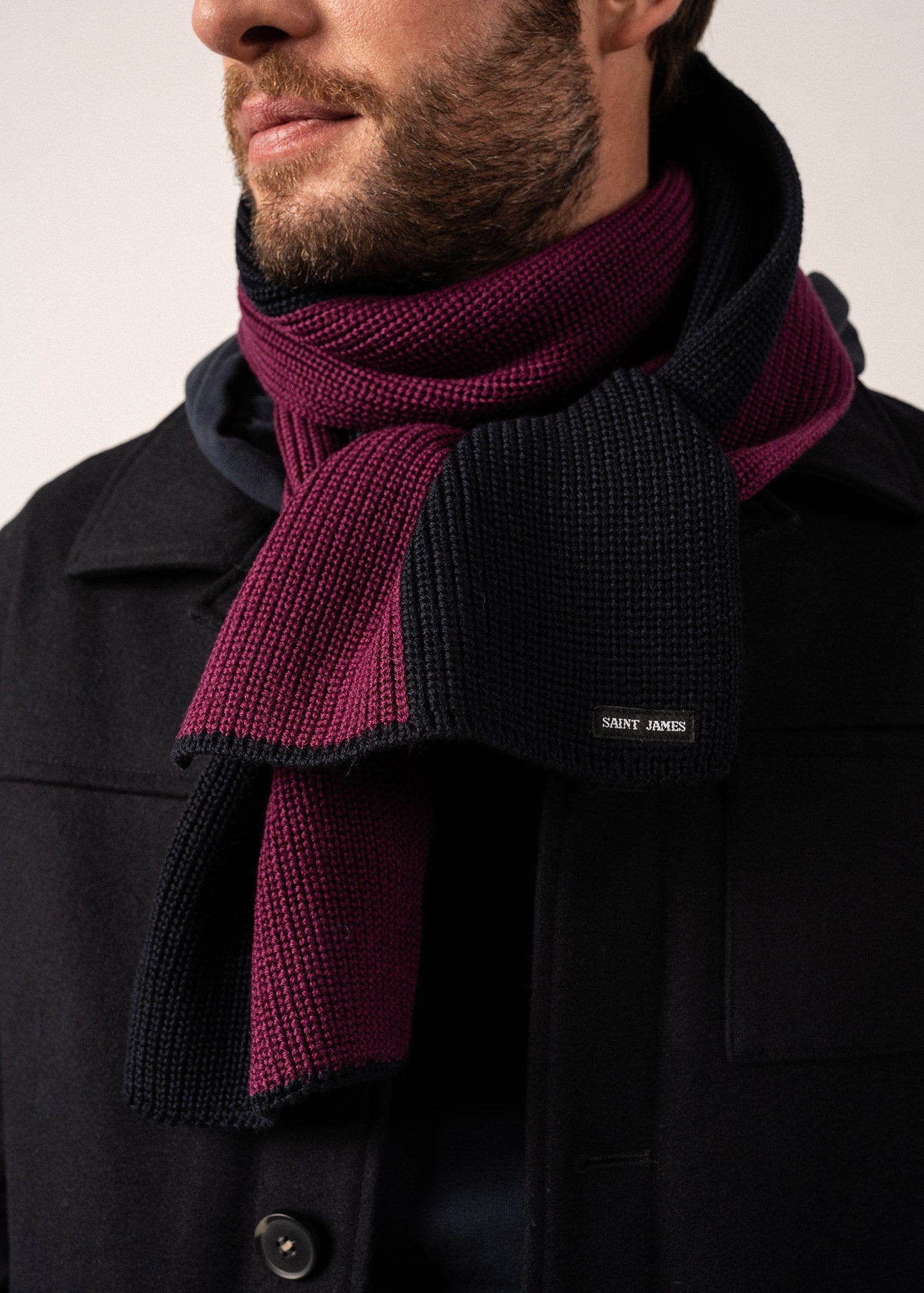 Echarpe en laine bicolore Canoe - en maille perlée (PRUNE/NAVY)