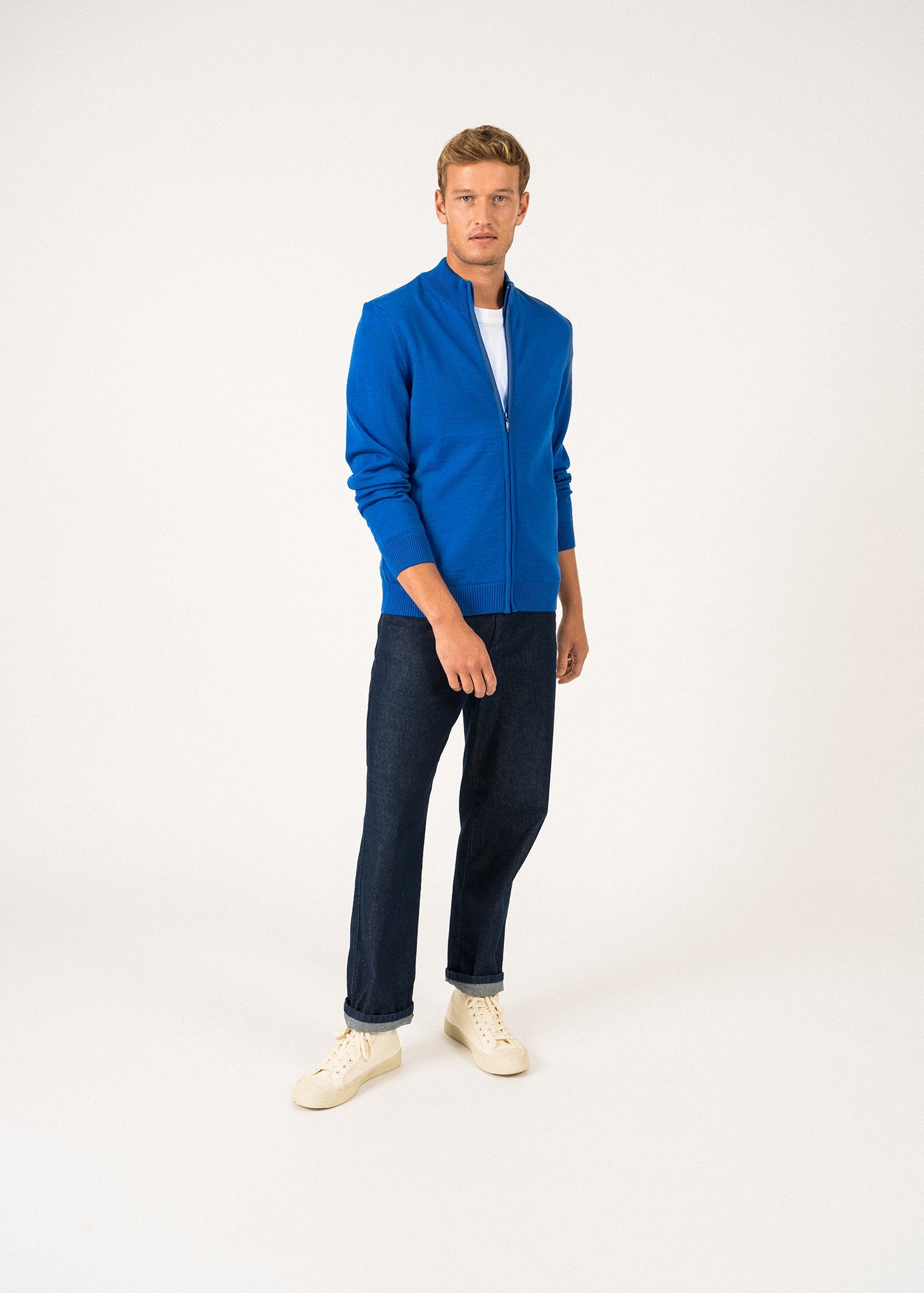 Cardigan zippé Colorado - à col montant, en laine mérinos (GITANE/NAVY)