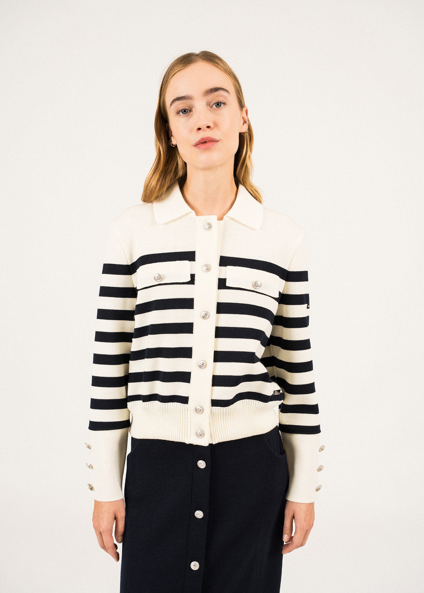 Gilet rayé en laine Rollet - SAINT JAMES x Romain Brifault (ECUME/NAVY)