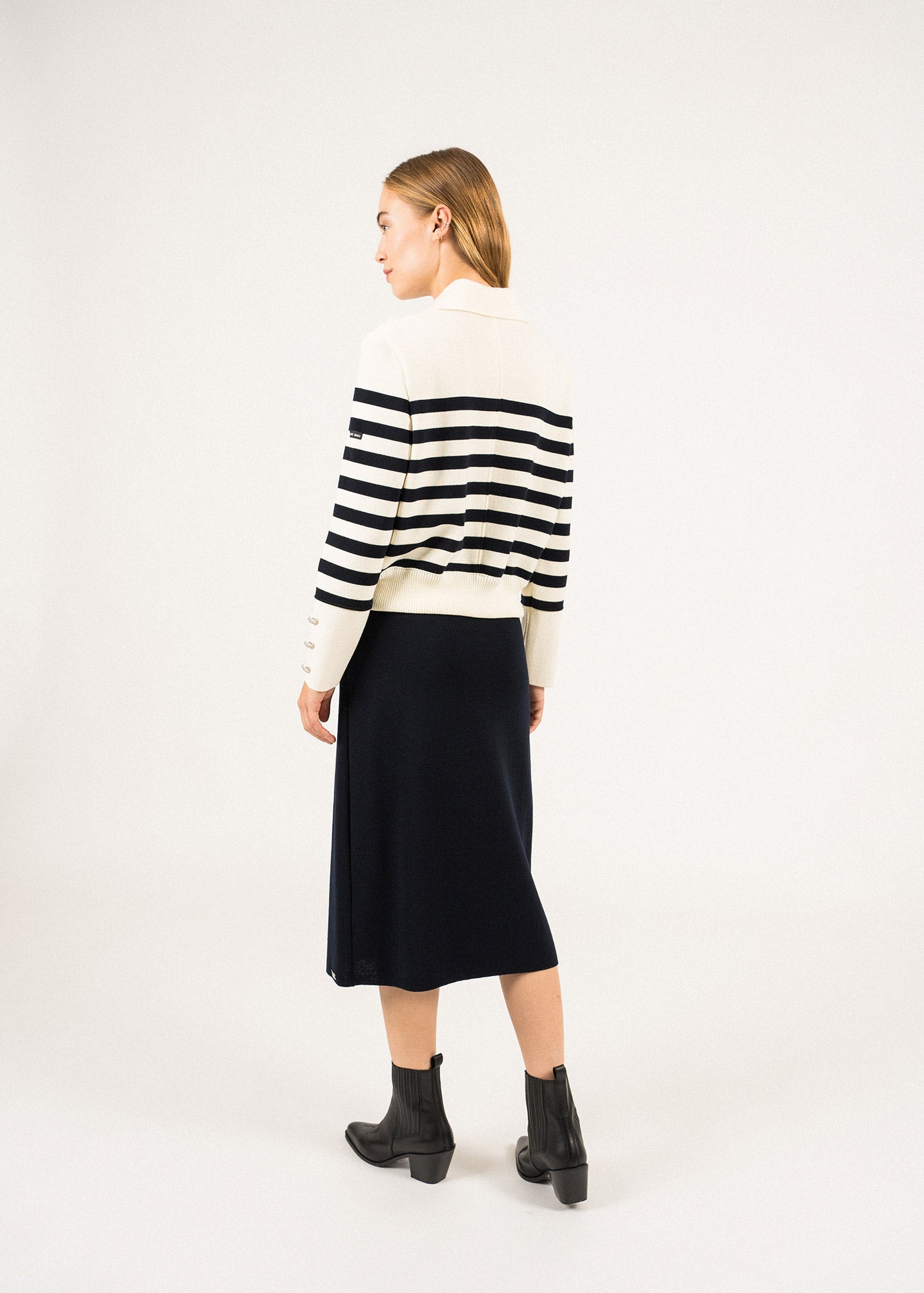 Gilet rayé en laine Rollet - SAINT JAMES x Romain Brifault (ECUME/NAVY)