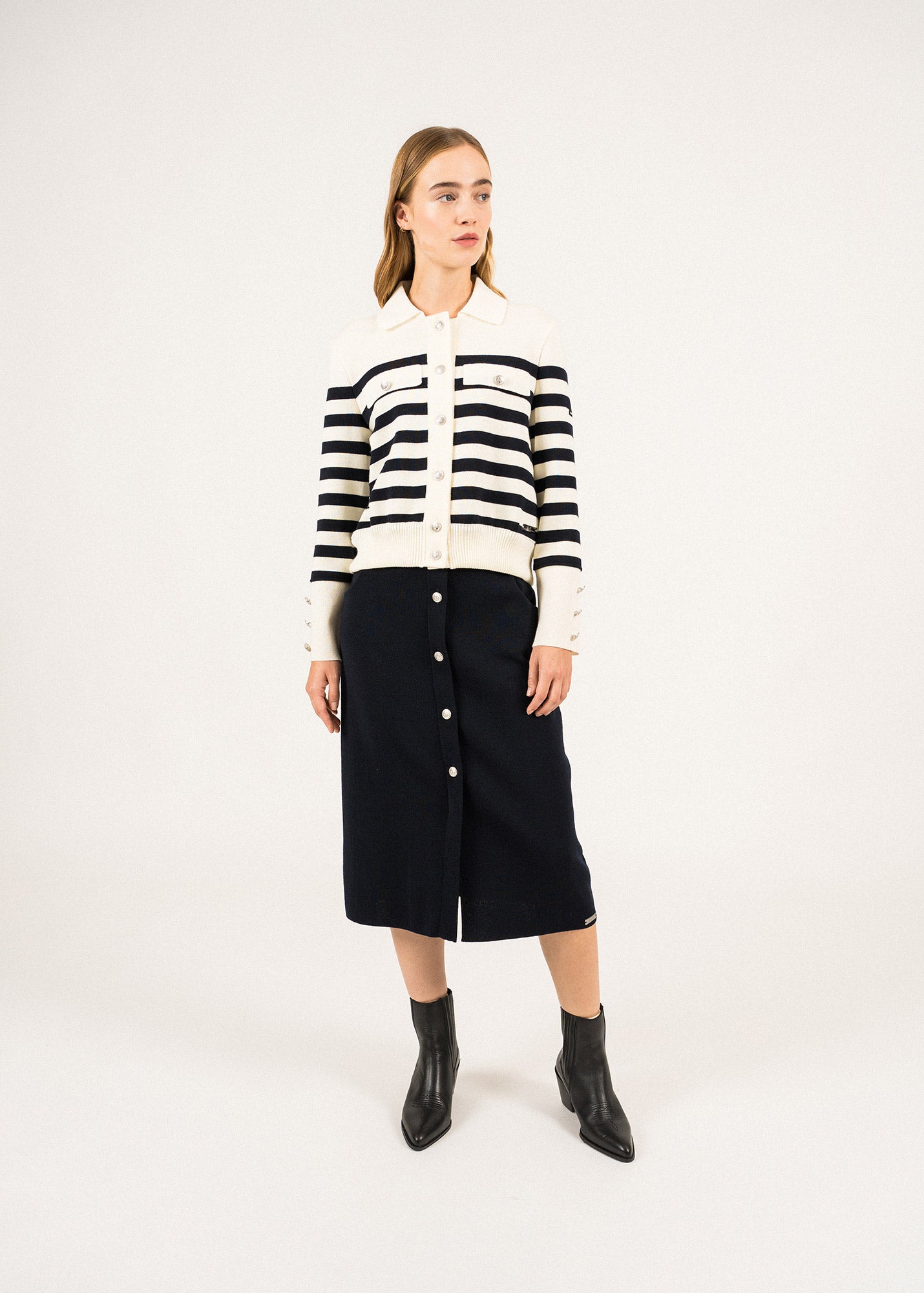 Gilet rayé en laine Rollet - SAINT JAMES x Romain Brifault (ECUME/NAVY)