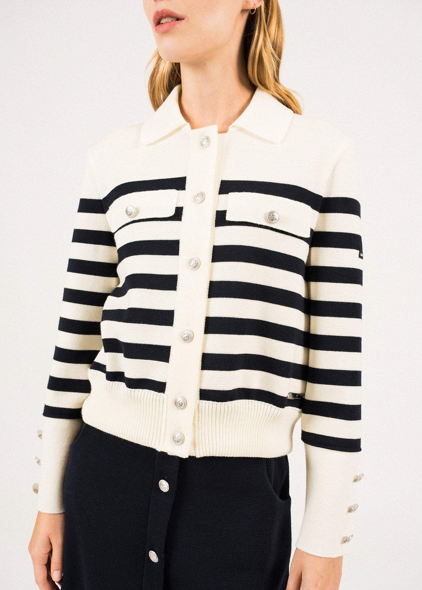 Gilet rayé en laine Rollet - SAINT JAMES x Romain Brifault (ECUME/NAVY)