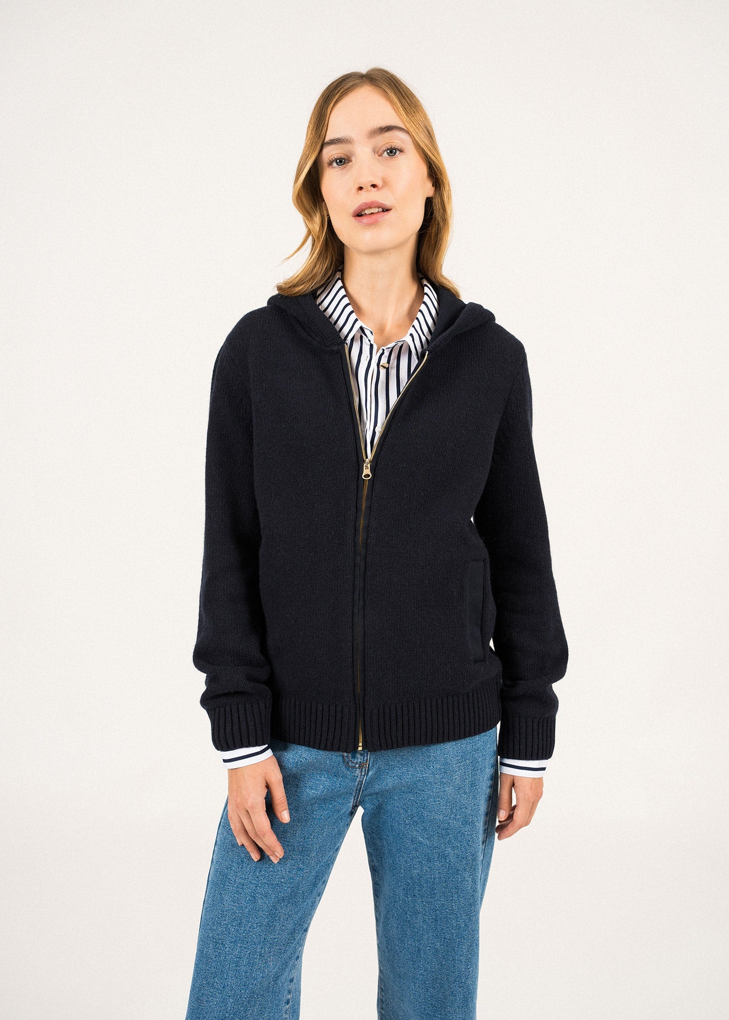 Gilet à capuche Dublin - en laine et coton (NAVY)