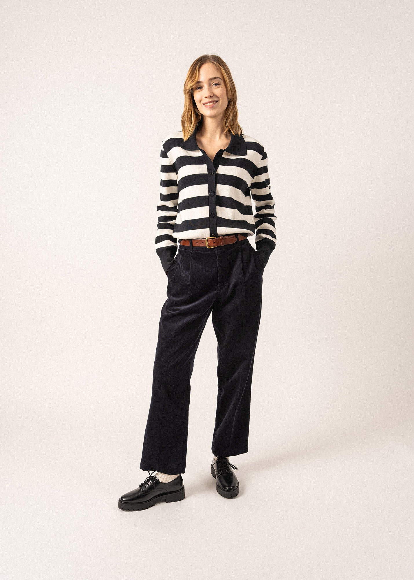 Gilet rayé Galway - en coton et cachemire (NAVY/ECUME)