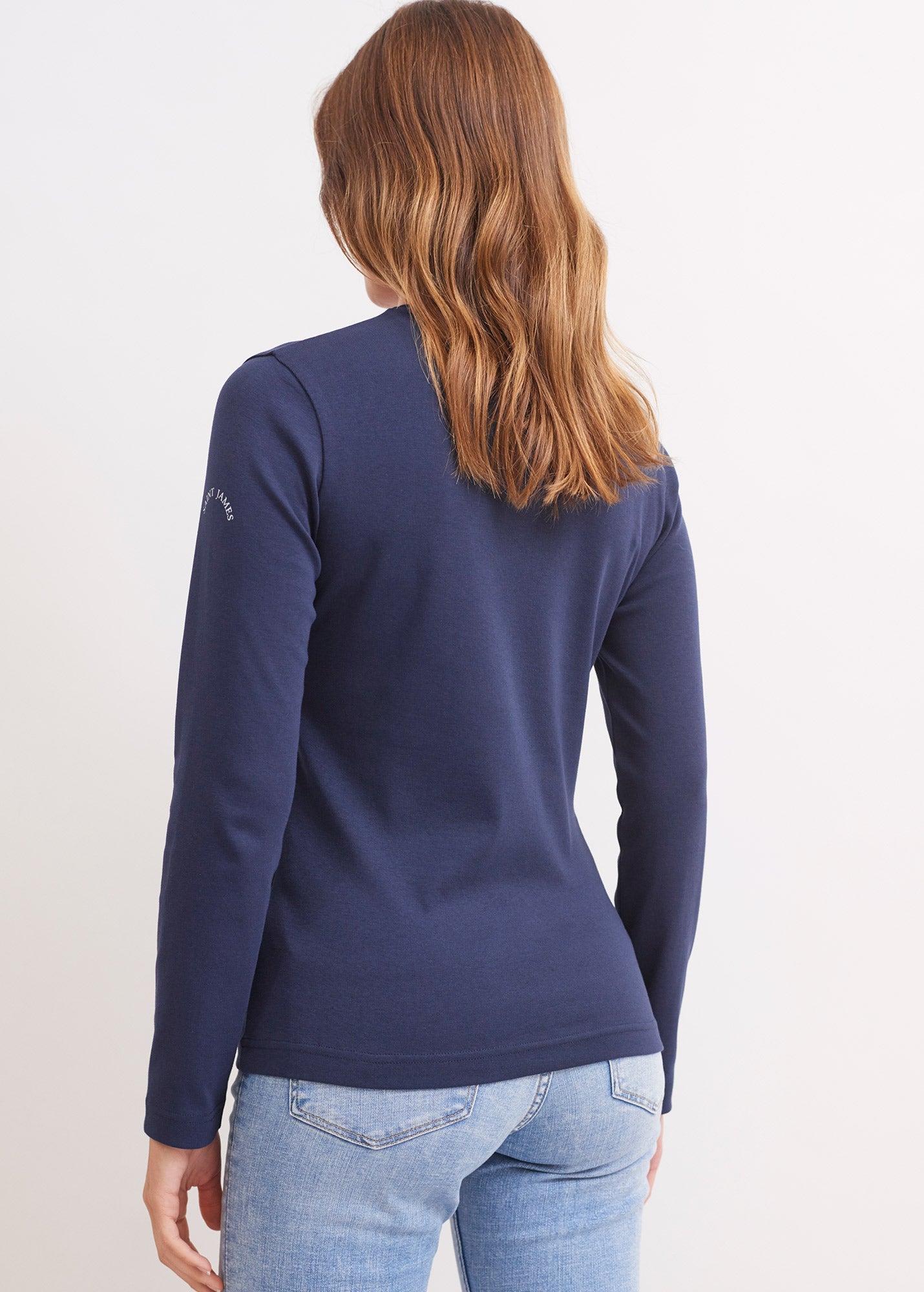 T-shirt manches longues Celina - col rond, en coton uni (MARINE)