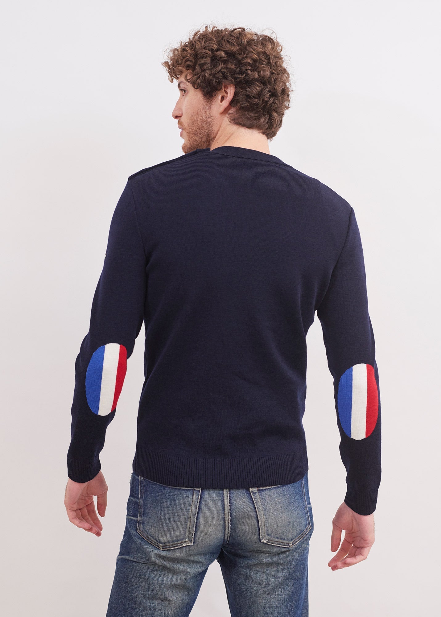 Pull Mondiovision France en laine a coudieres contrastees NAVY MULTICO