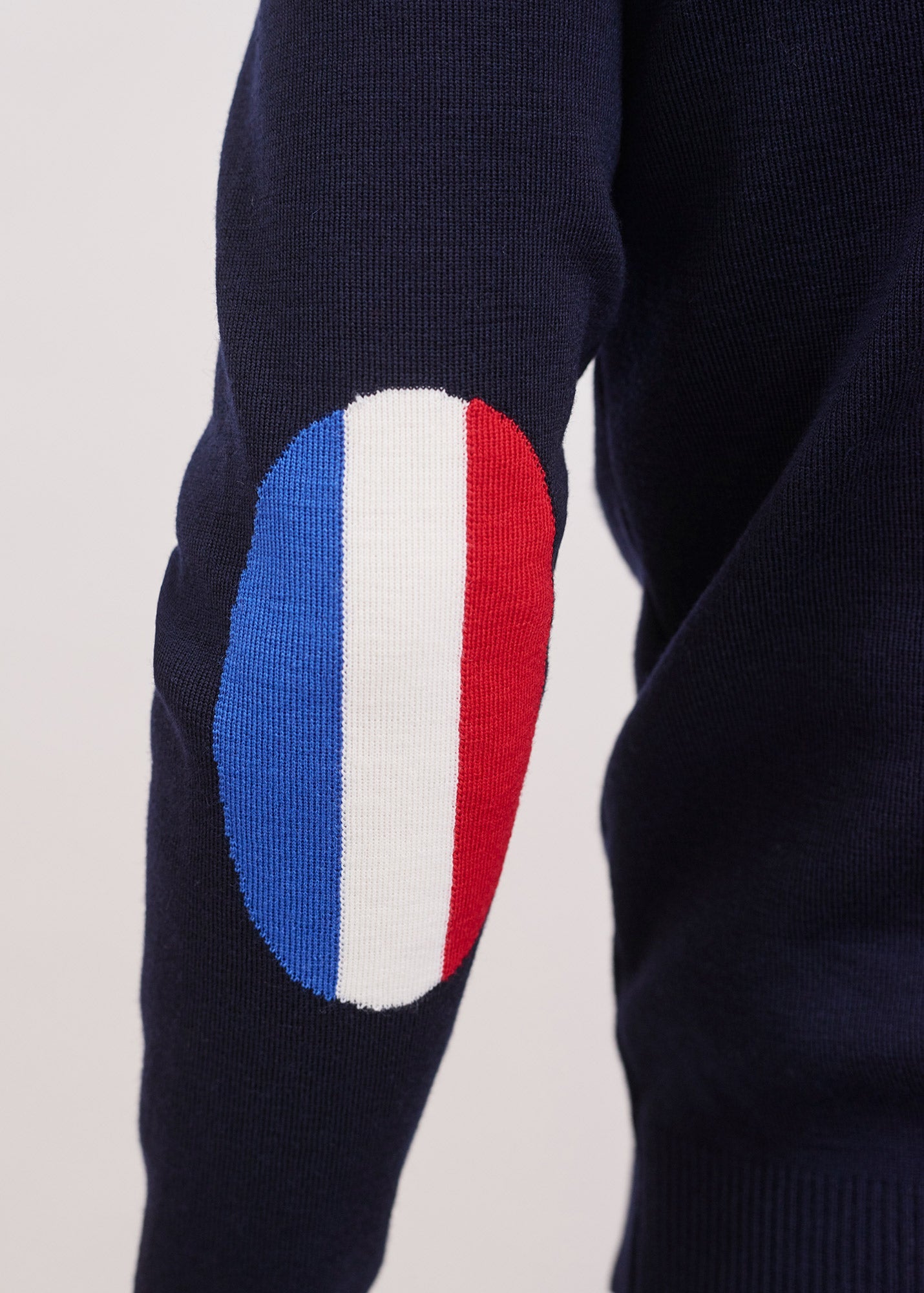 Pull Mondiovision France - en laine, à coudières contrastées (NAVY/MULTICO)