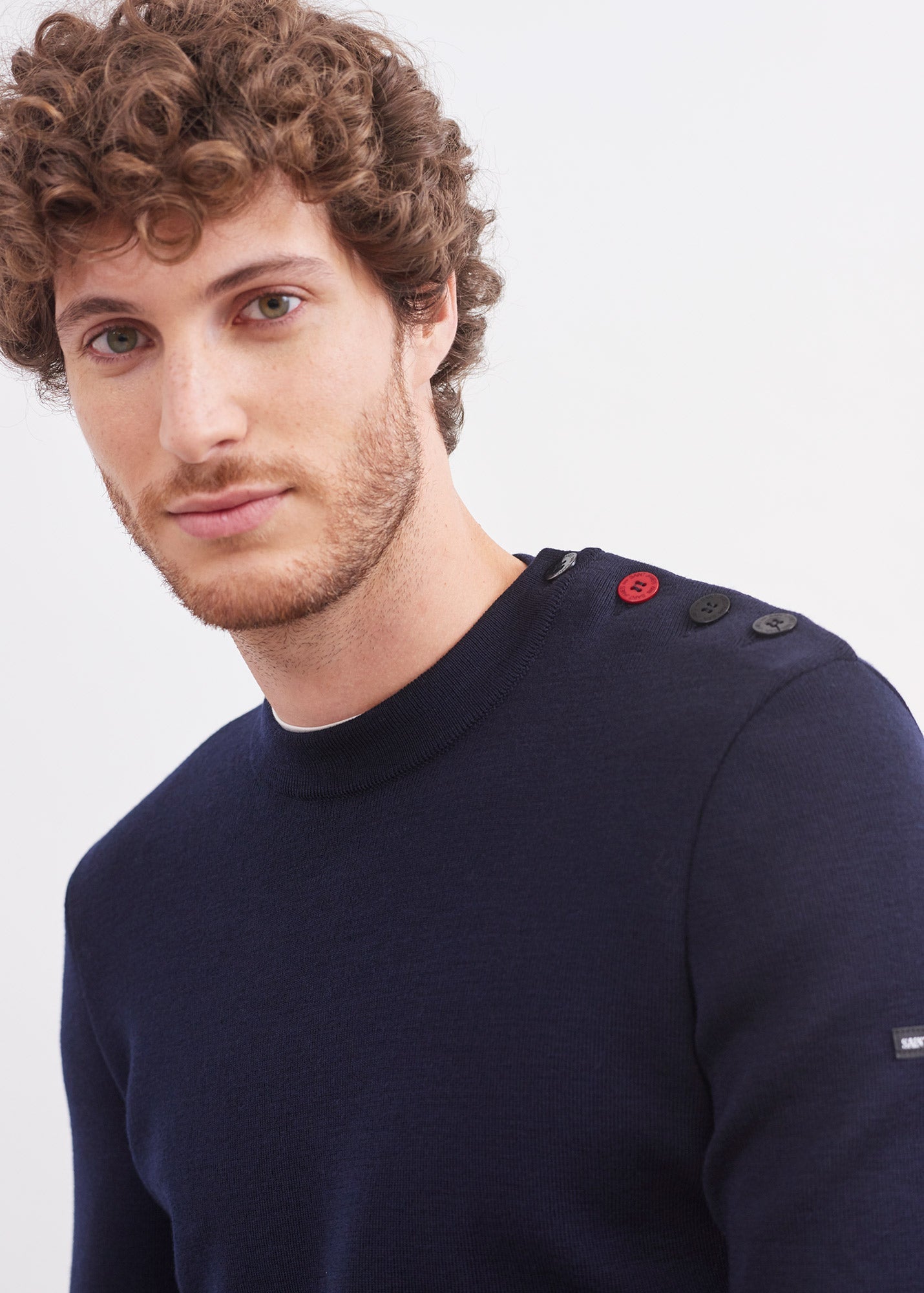 Pull Mondiovision France - en laine, à coudières contrastées (NAVY/MULTICO)