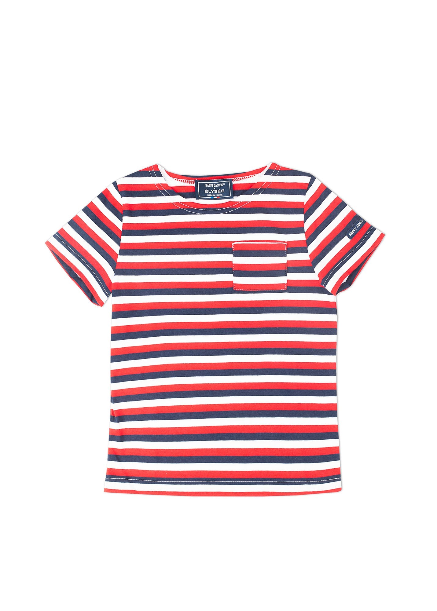 T-shirt rayé tricolore enfant - SAINT JAMES x Élysée (NEIGE/MARINE/TULIPE)