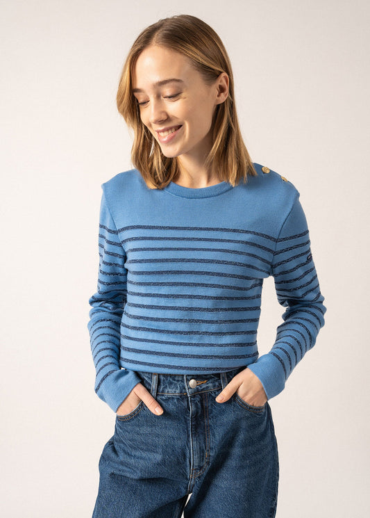 Pull marin Marée II Lurex - à rayures lurex, en laine confort (OXYGENE/BLEU)