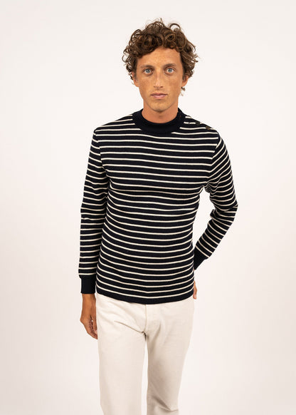 Pull marin rayé Matelot - coupe ajustée, en pure laine vierge (NAVY/MEDOC)