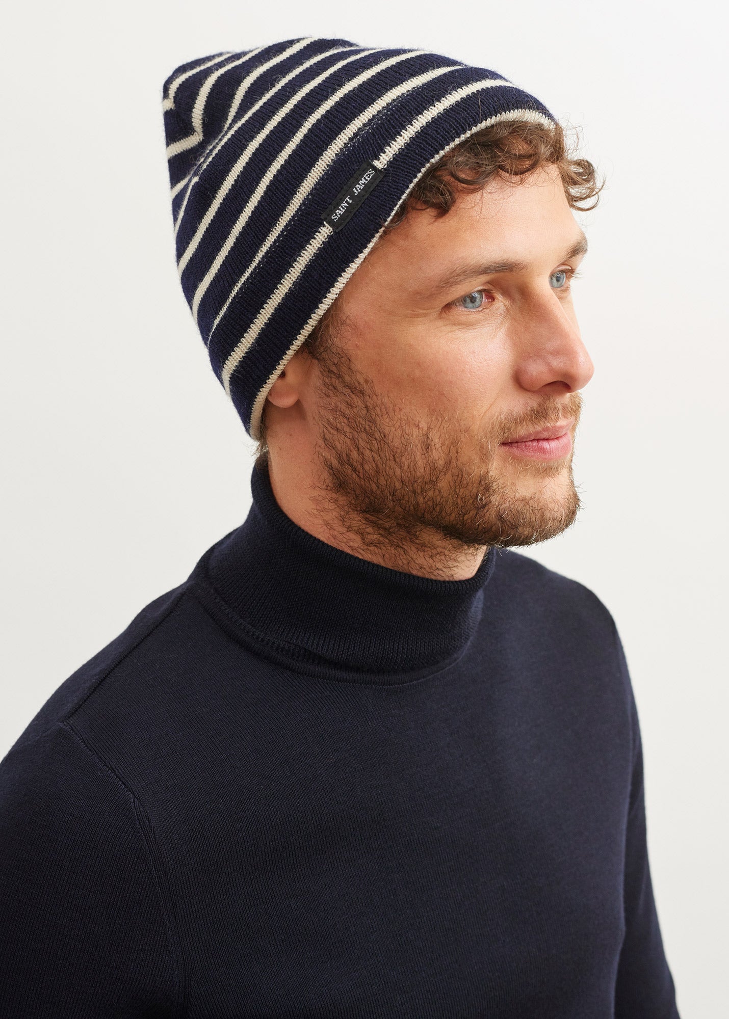 Bonnet de quart rayé - en pure laine vierge (NAVY/MEDOC)