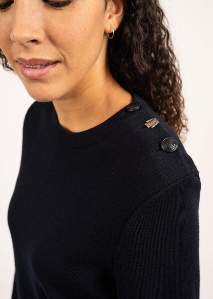 Pull Brégançon Normandie - en laine, à coudières contrastées (NAVY/MULTICO)