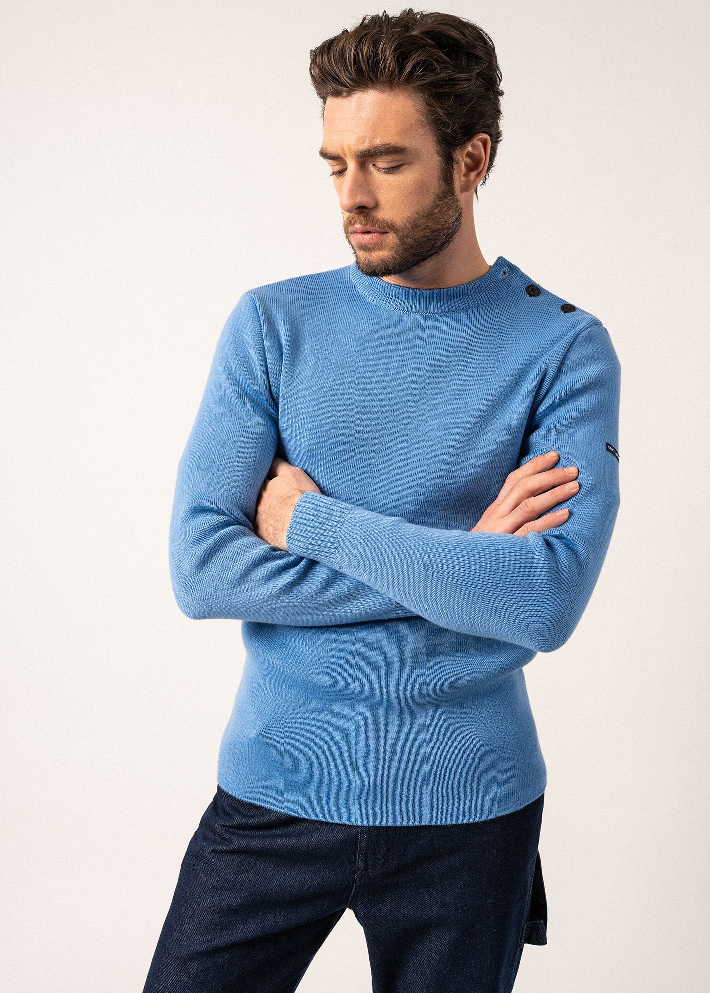 Pull marin uni Rochefort - coupe ajustée, en laine mérinos (OXYGENE)