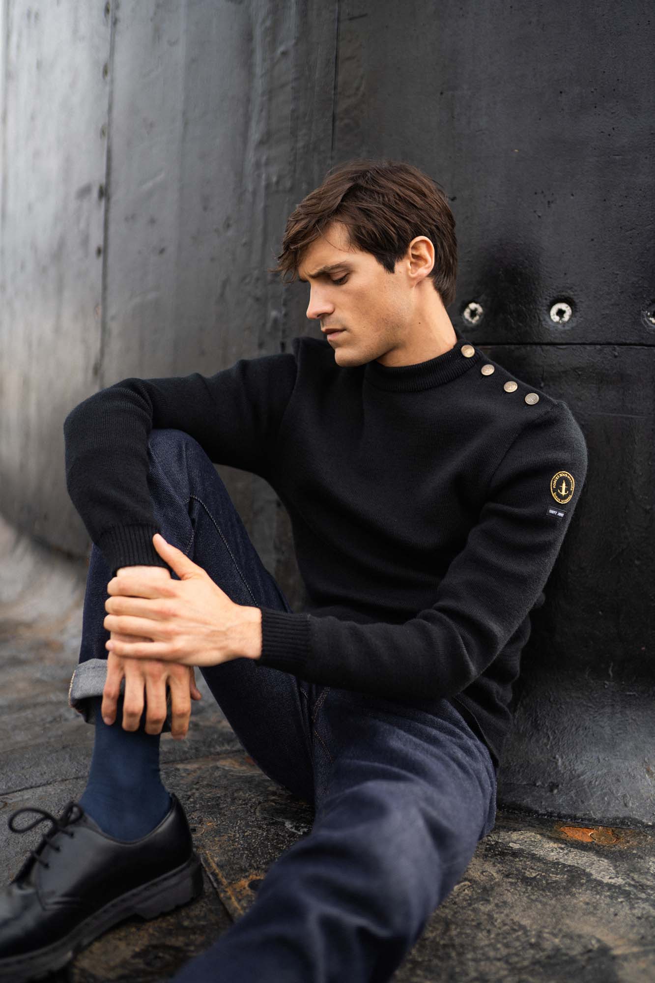 Pull marin uni "Compas" - SAINT JAMES x Marine nationale (NOIR)