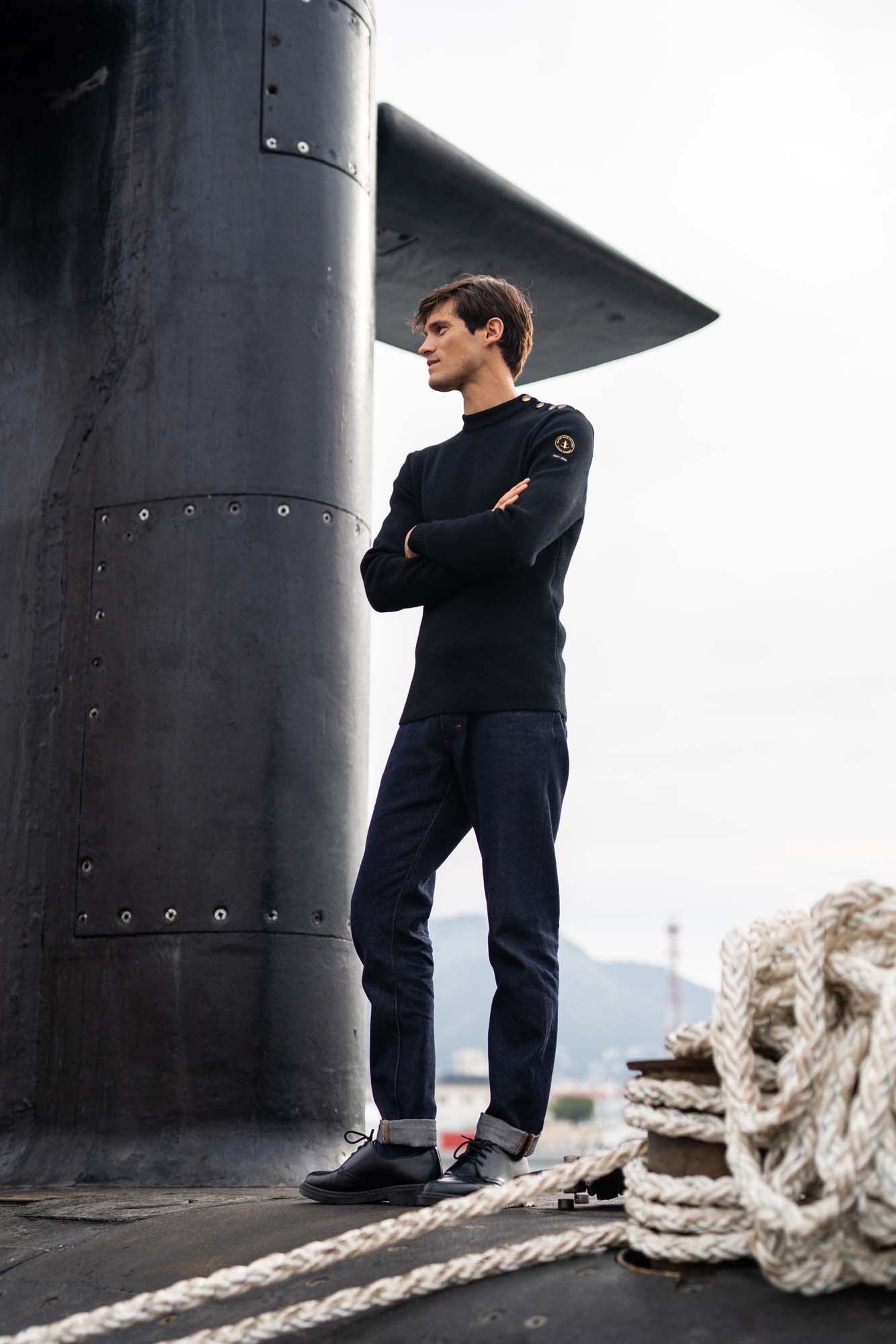 Pull marin uni "Compas" - SAINT JAMES x Marine nationale (NOIR)