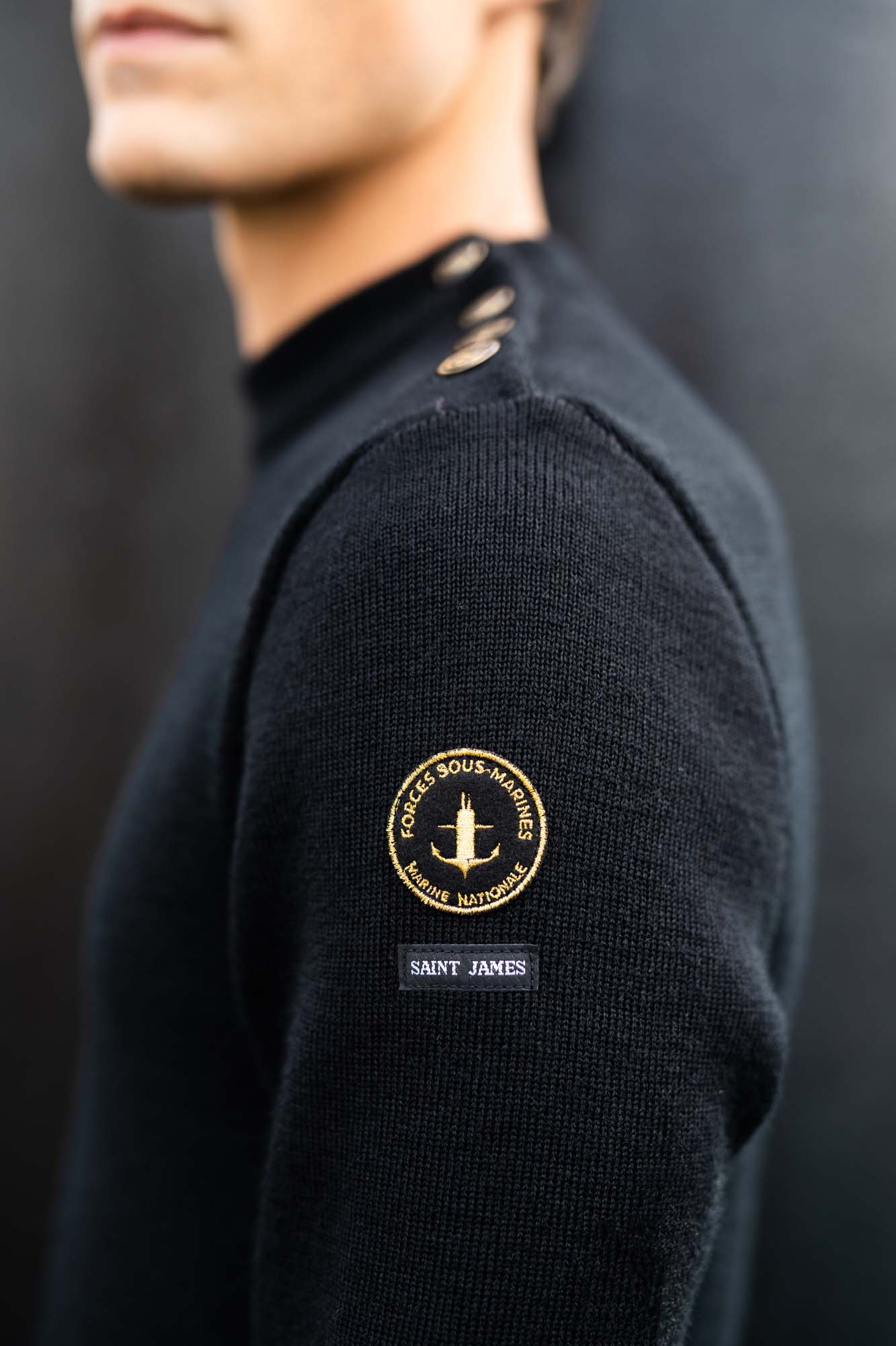 Pull marin uni Compas SAINT JAMES x Marine nationale NOIR