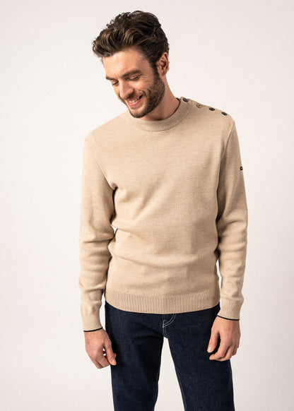 Pull marin en laine Rives - à col rond boutonné (BEIGE/NAVY)