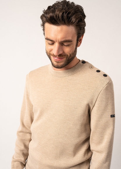 Pull marin en laine Rives - à col rond boutonné (BEIGE/NAVY)