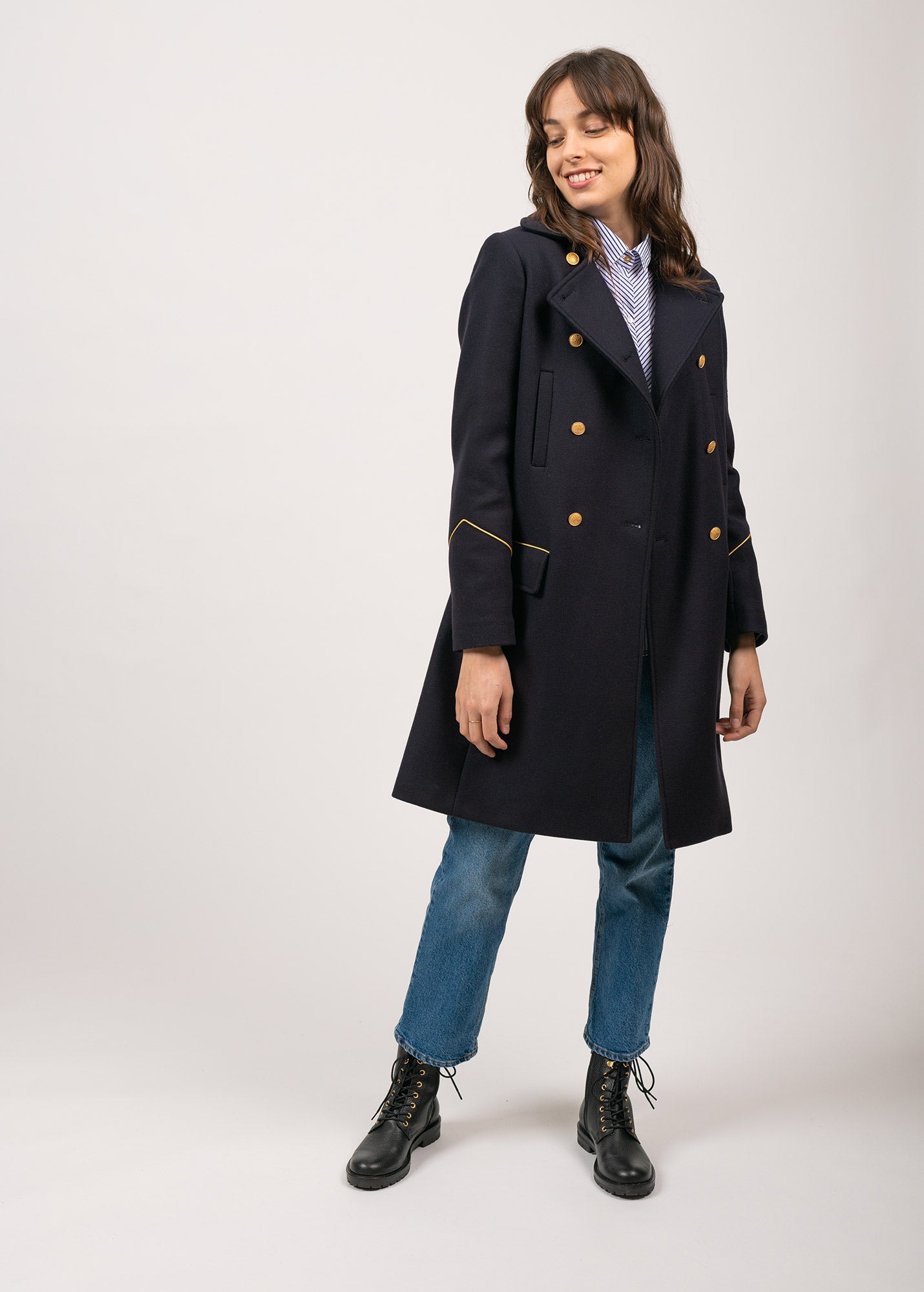 Manteau inspiration officier Ste Louane - en drap de laine (NAVY)