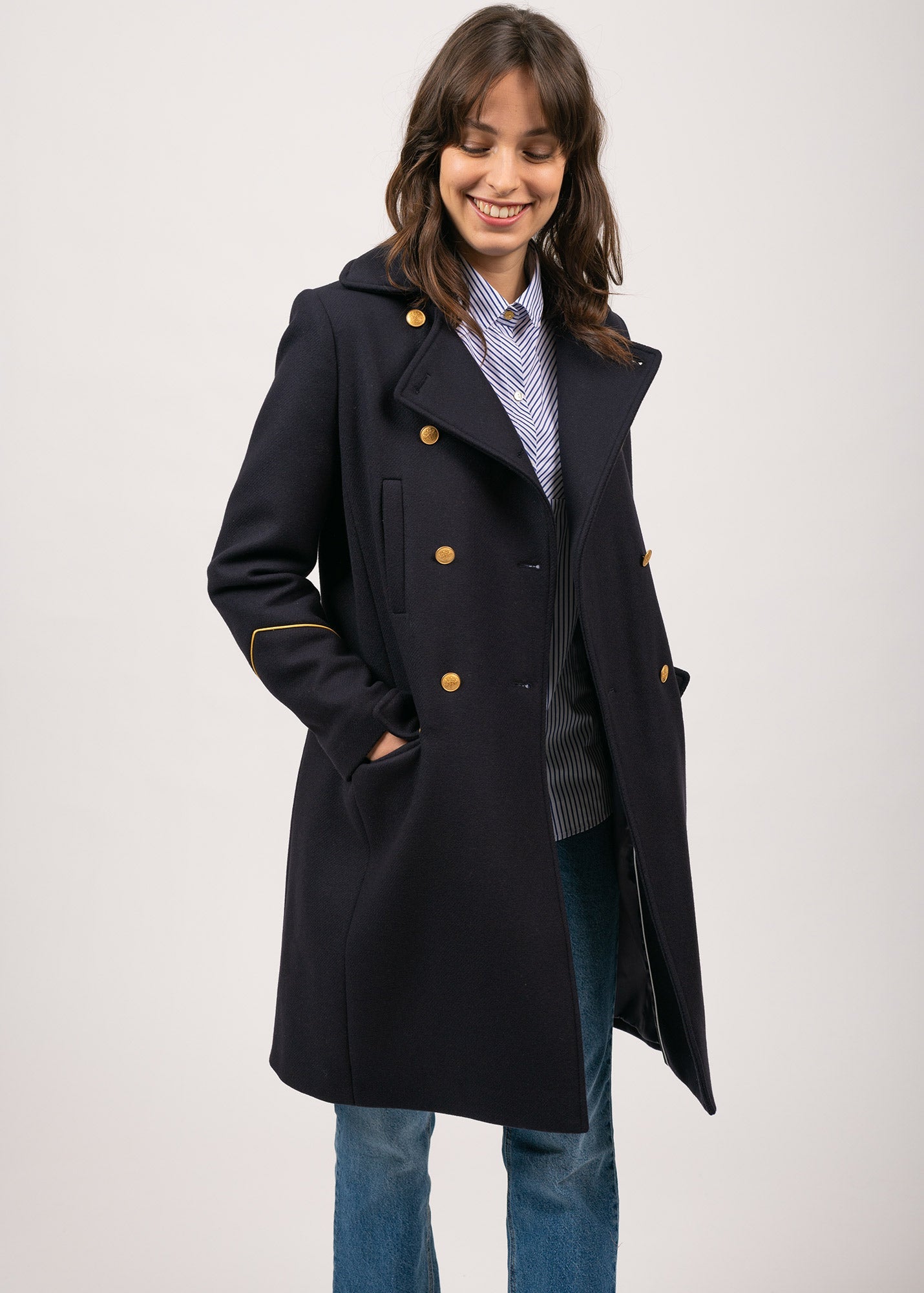 Manteau inspiration officier Ste Louane - en drap de laine (NAVY)