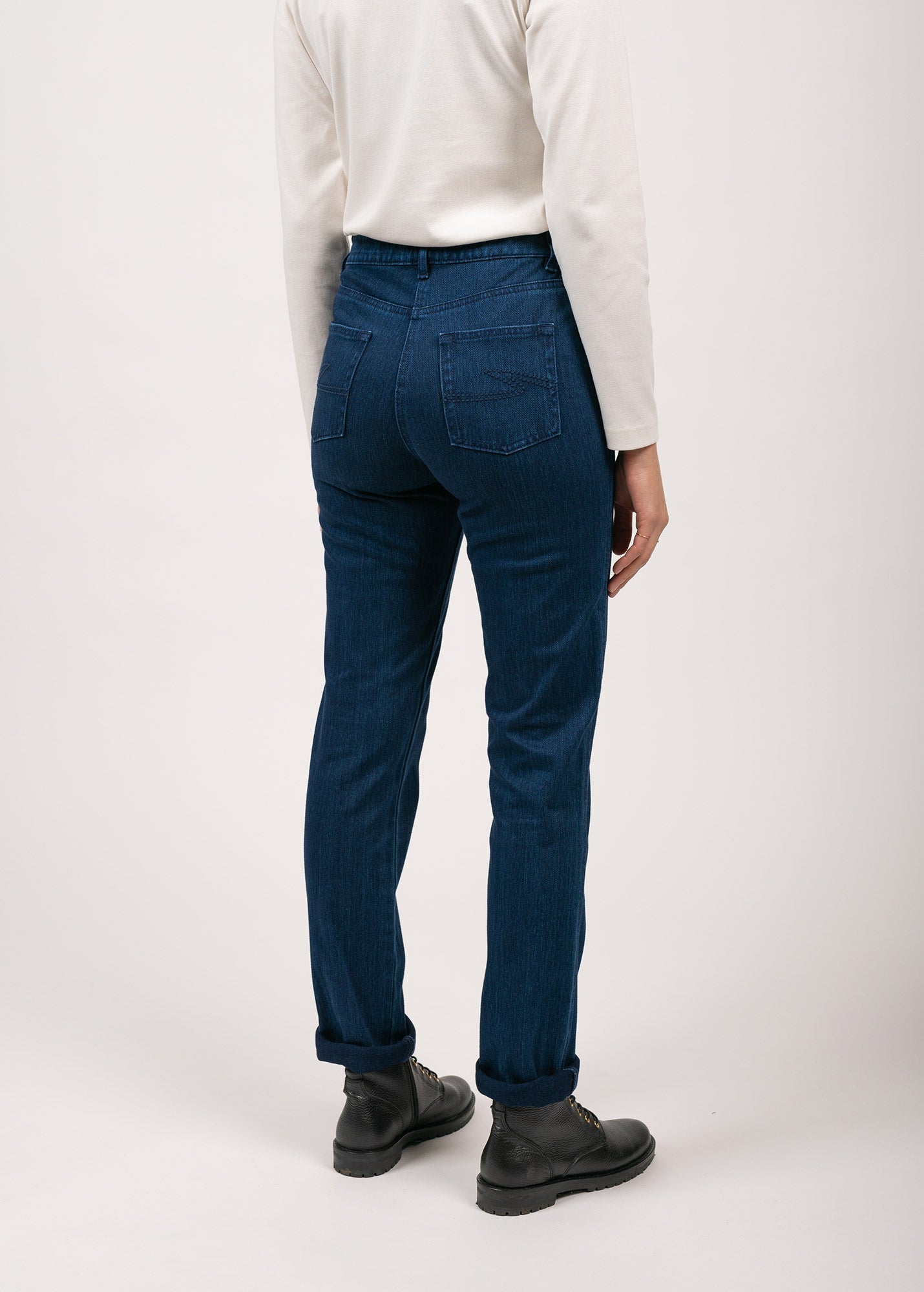 Pantalon droit Patricia - taille élastiquée en coton stretch (DENIM)