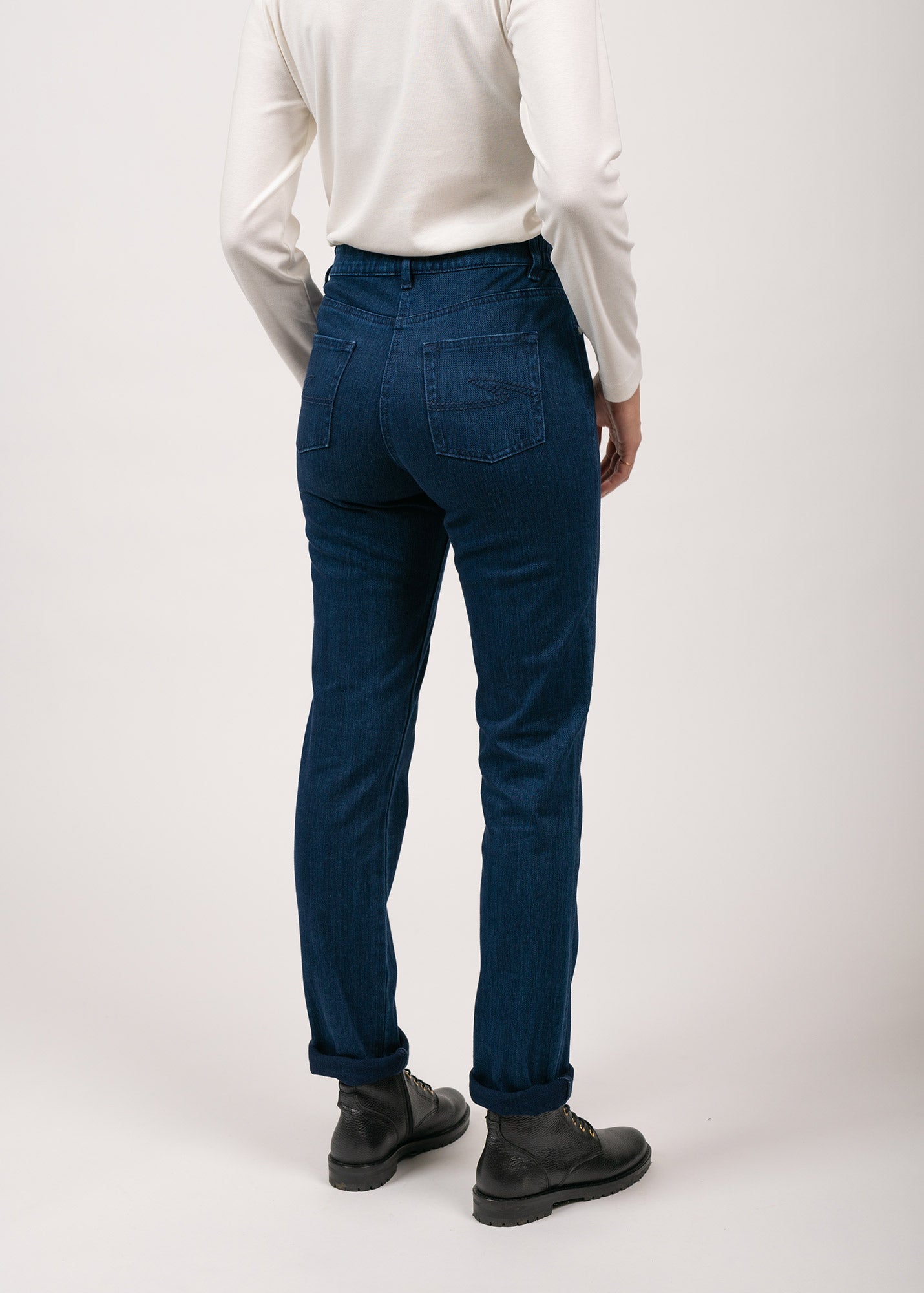 Pantalon droit Patricia - taille élastiquée en coton stretch (DENIM)