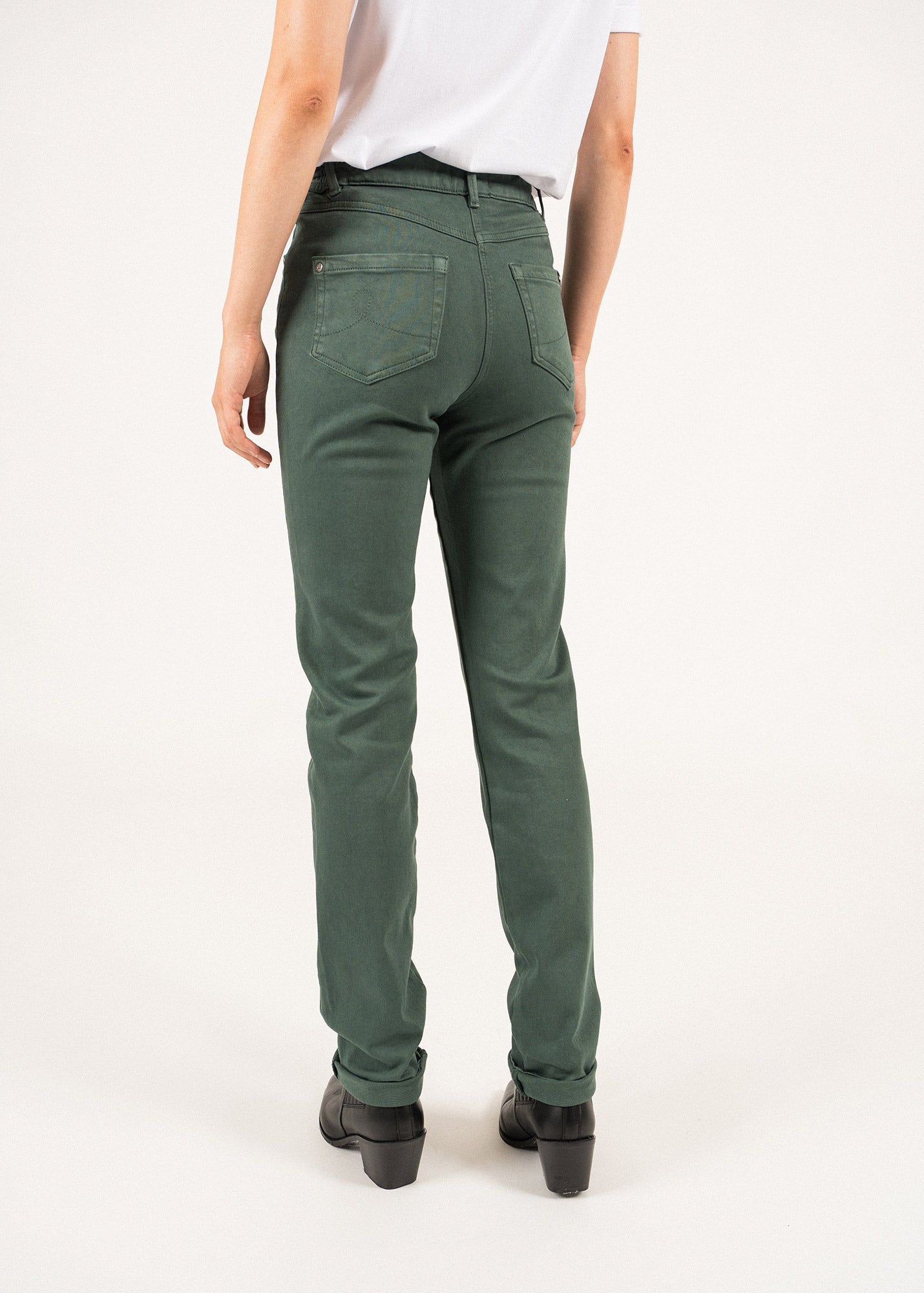 Pantalon droit Patricia - taille élastiquée en coton stretch (VEGETAL)