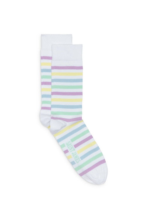 Chaussettes rayées multicolores - en jersey de coton (BLANC/ALOE)