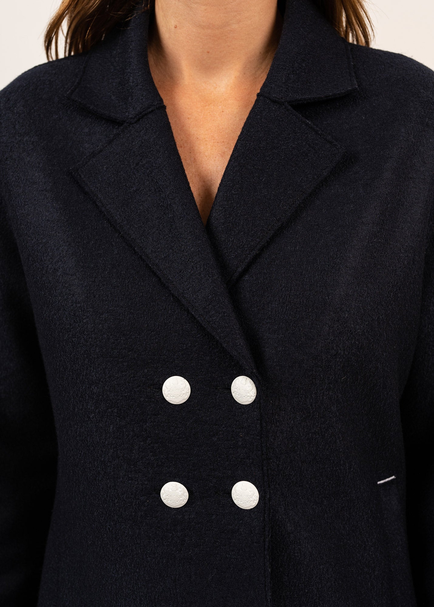 Veste en laine bouillie Cabourg - courte, à détails contrastés (NAVY)