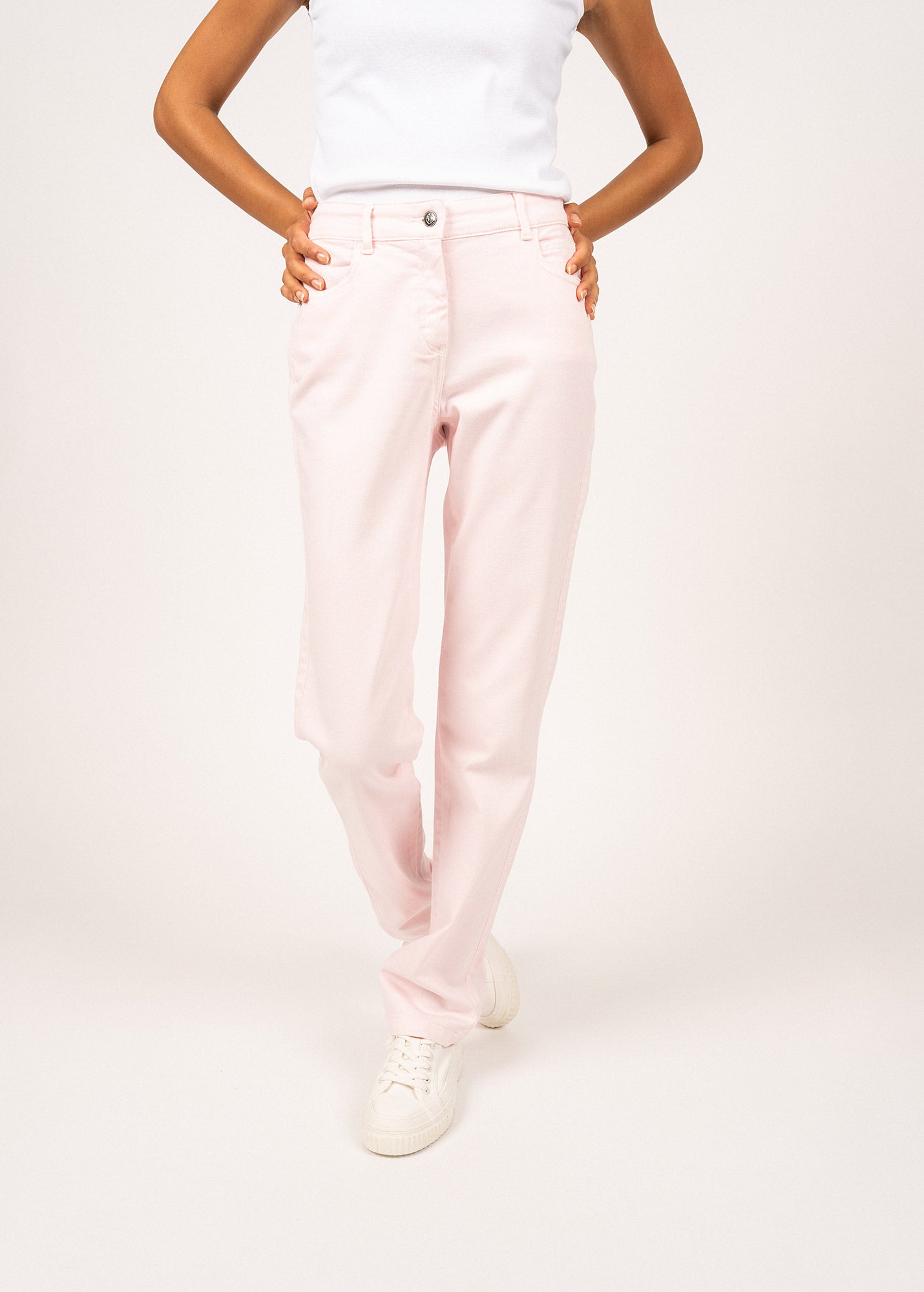 Pantalon droit Patricia été - taille élastiquée en coton stretch (ROSE)