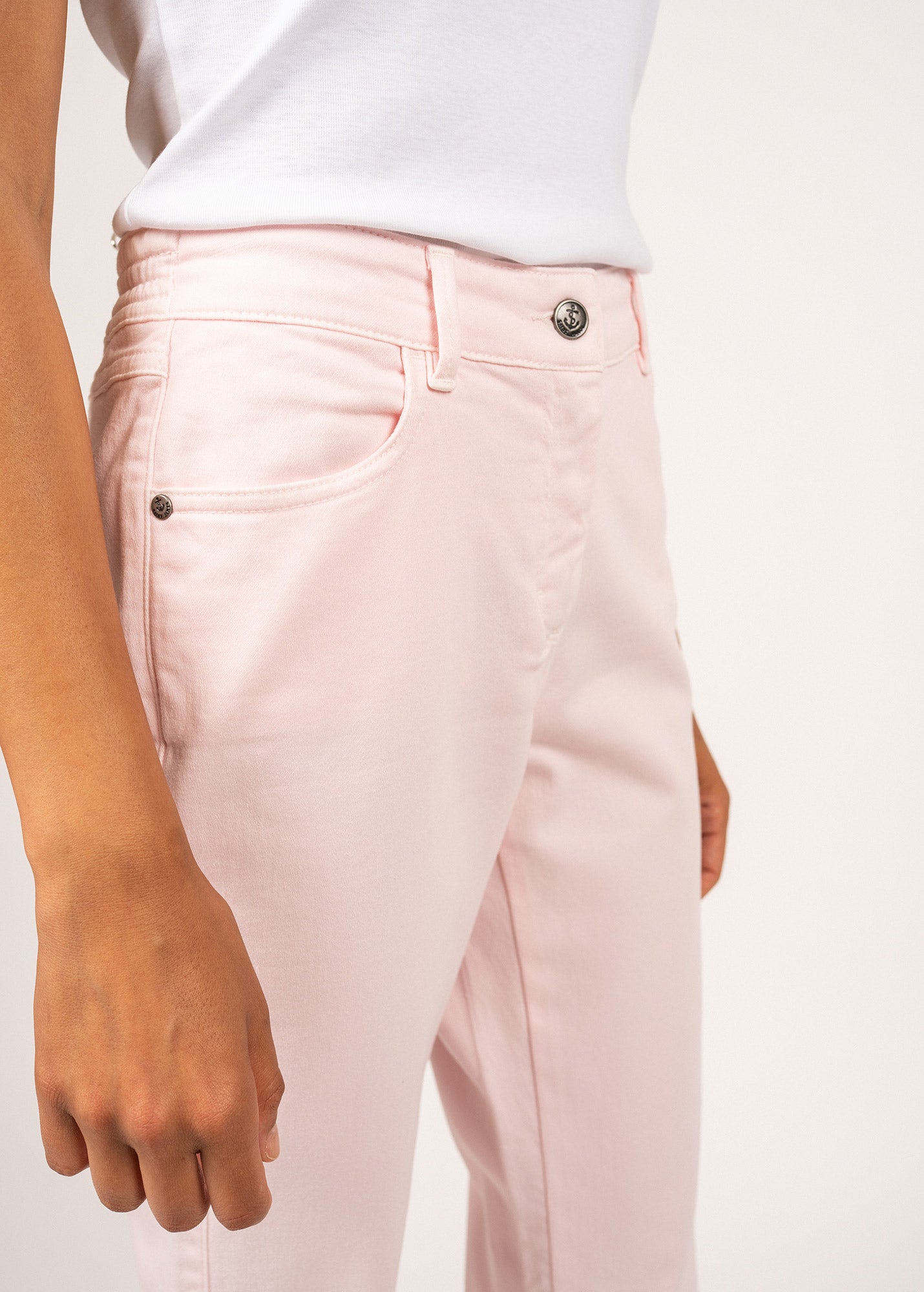 Pantalon droit Patricia été - taille élastiquée en coton stretch (ROSE)