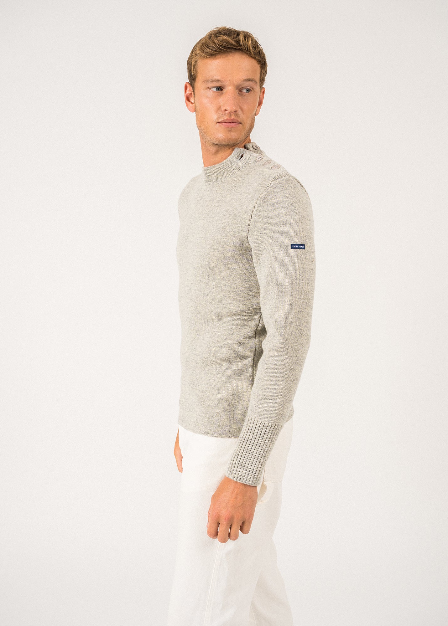 Pull marin uni Paris - SAINT JAMES 48N1W (GRIS CLAIR/ECRU)