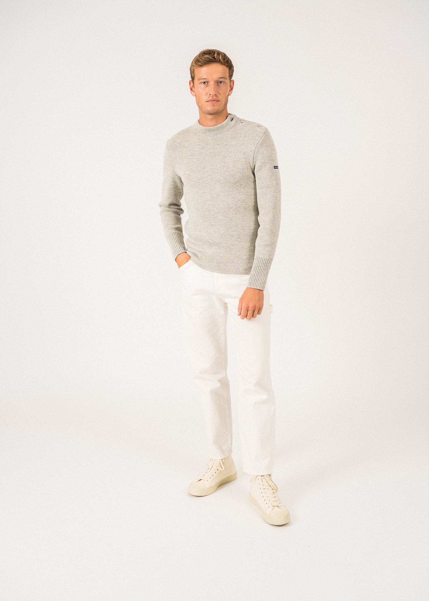 Pull marin uni Paris - SAINT JAMES 48N1W (GRIS CLAIR/ECRU)