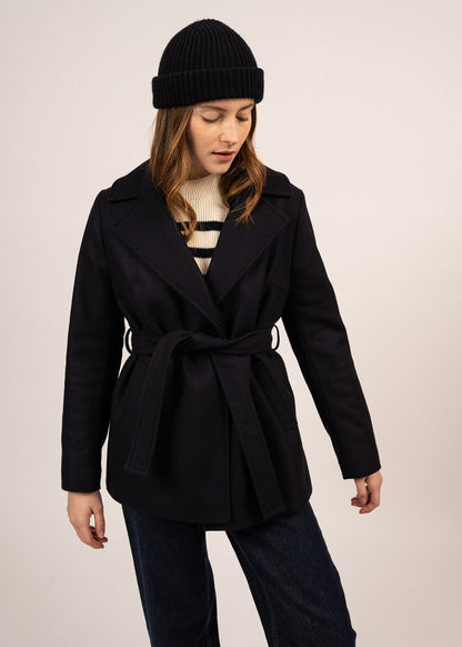 Manteau court Ste Laury - ceinturé, en drap de laine (NAVY)